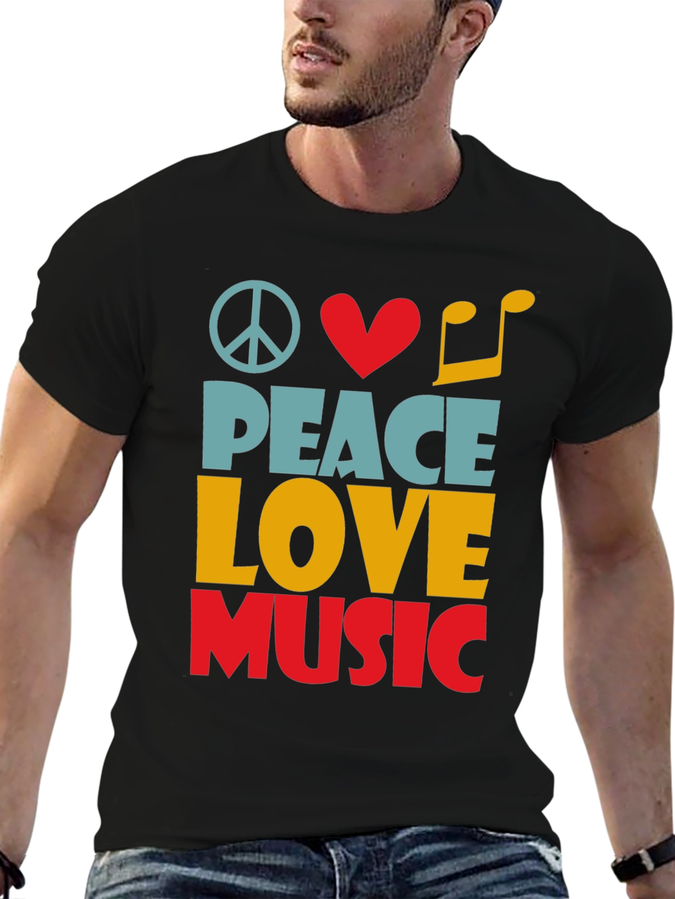 Black Peace Love Music Graphic Tee - Unisex view 6
