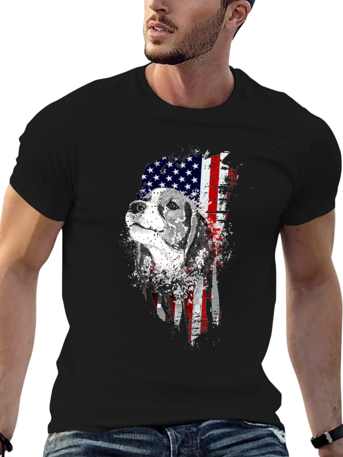Black Patriotic Beagle Dog American Flag Graphic Tee view 6