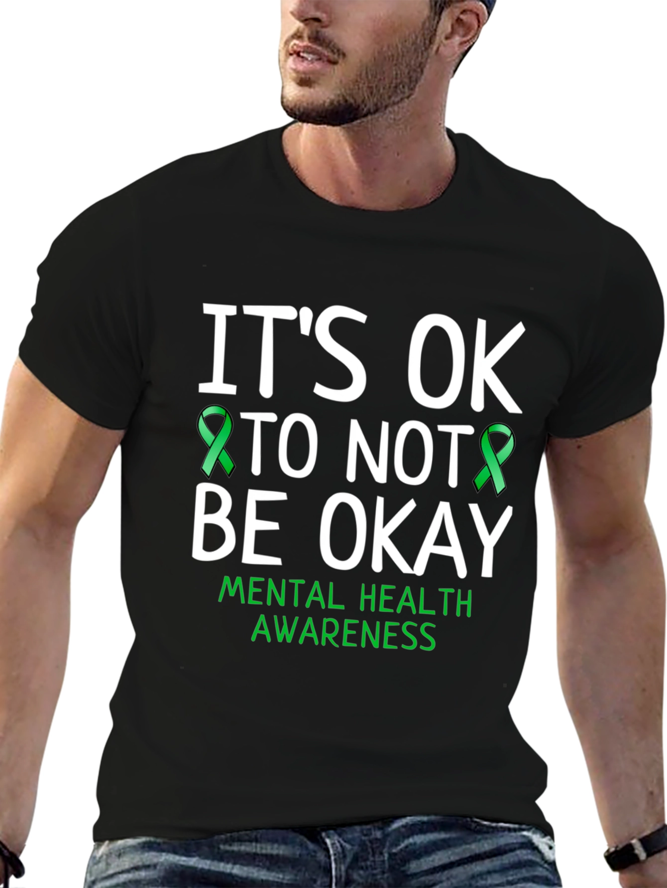 Black It's OK To Not Be Okay Mental Health Awareness T-Shirt view 6