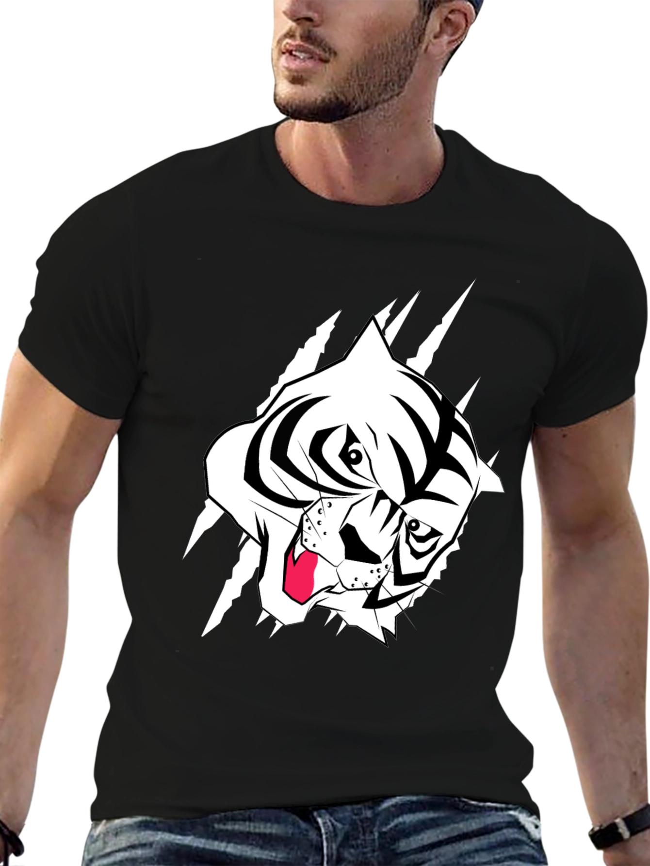 Black Black T-Shirt with Tiger Graphic view 6