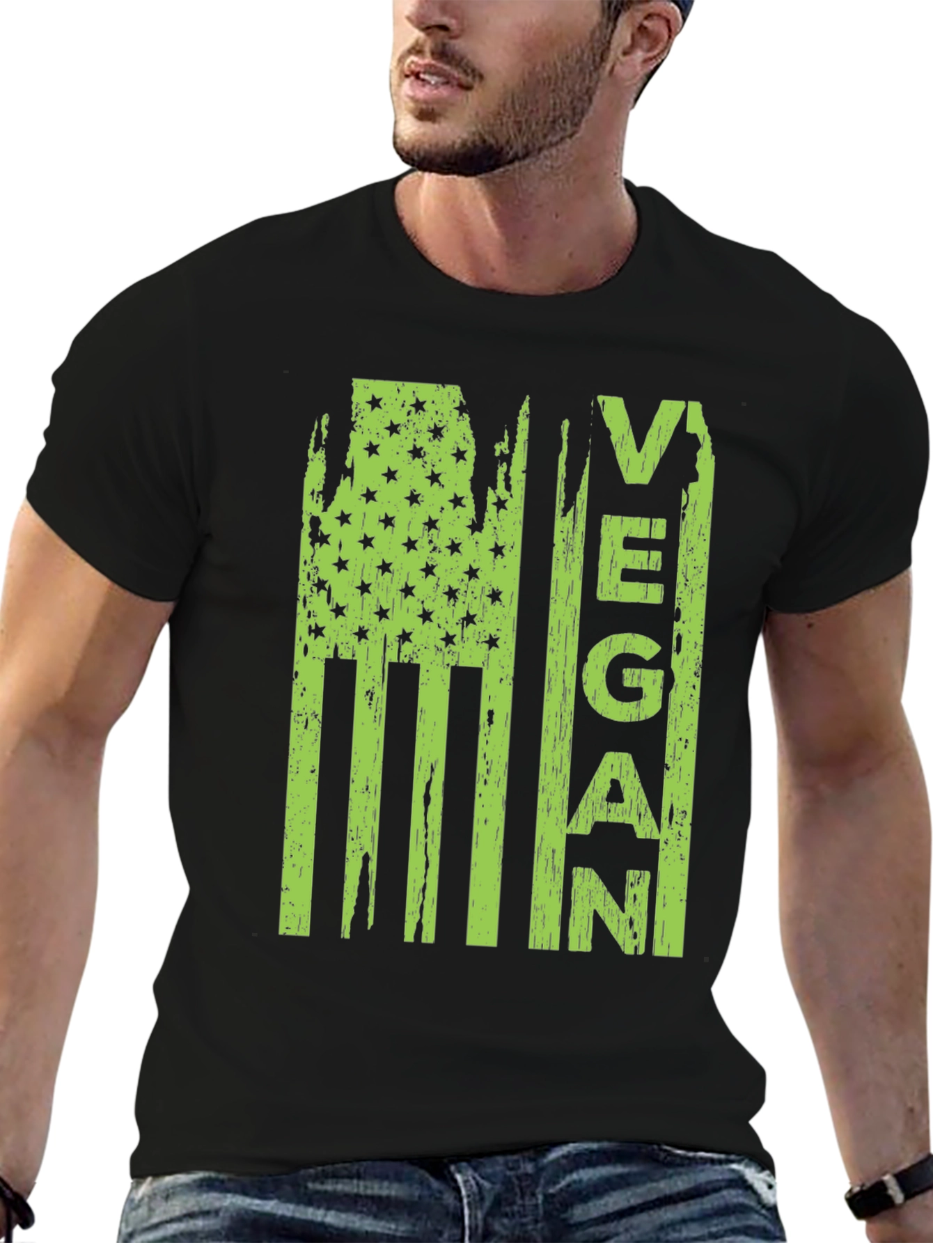 Black Vegan American Flag Graphic T-Shirt view 6