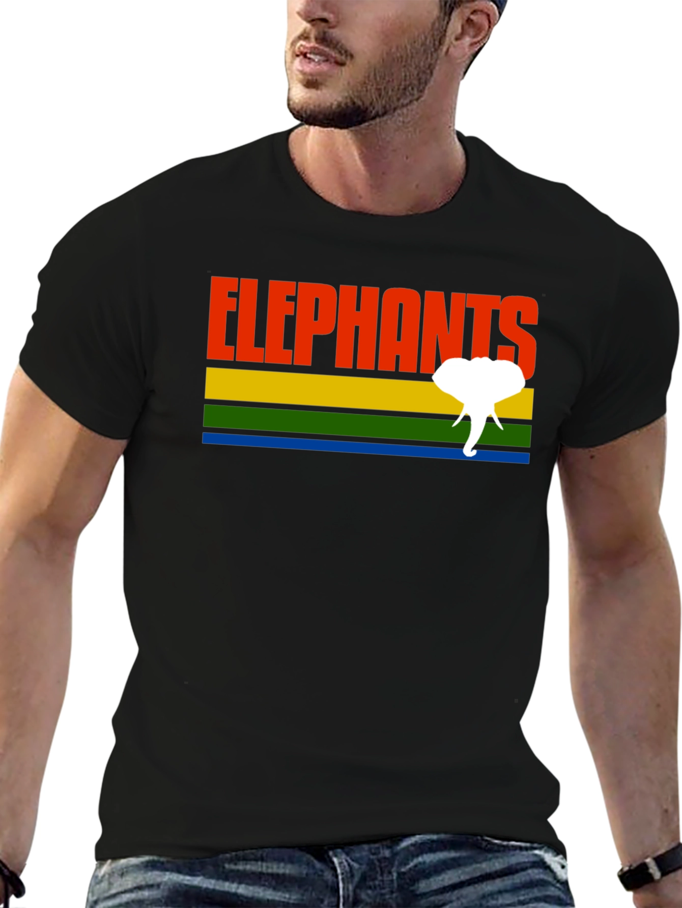 Black Retro Elephants Graphic T-Shirt - Unique Design! view 6