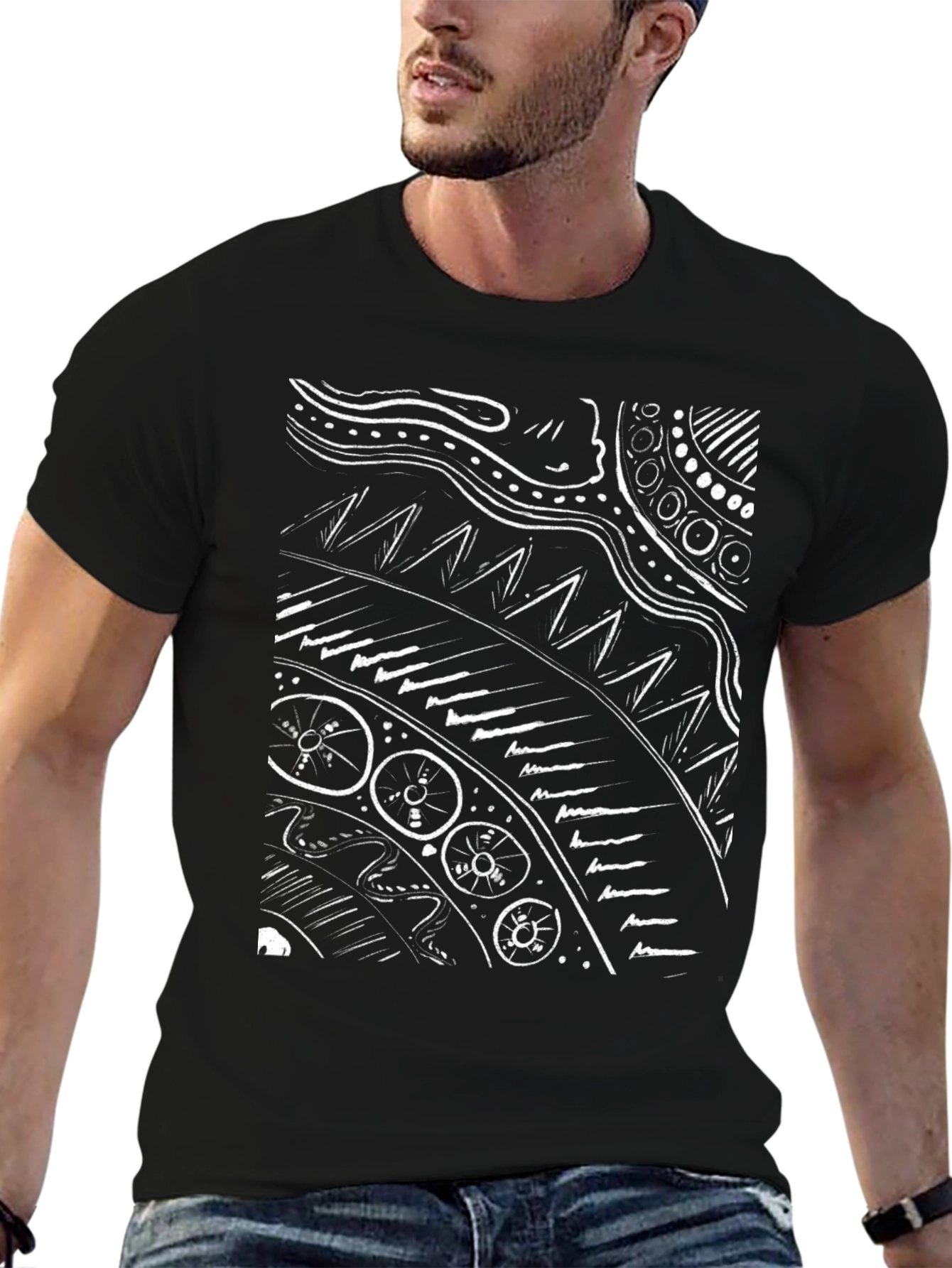 Black Abstract Graphic Print Black T-Shirt view 6
