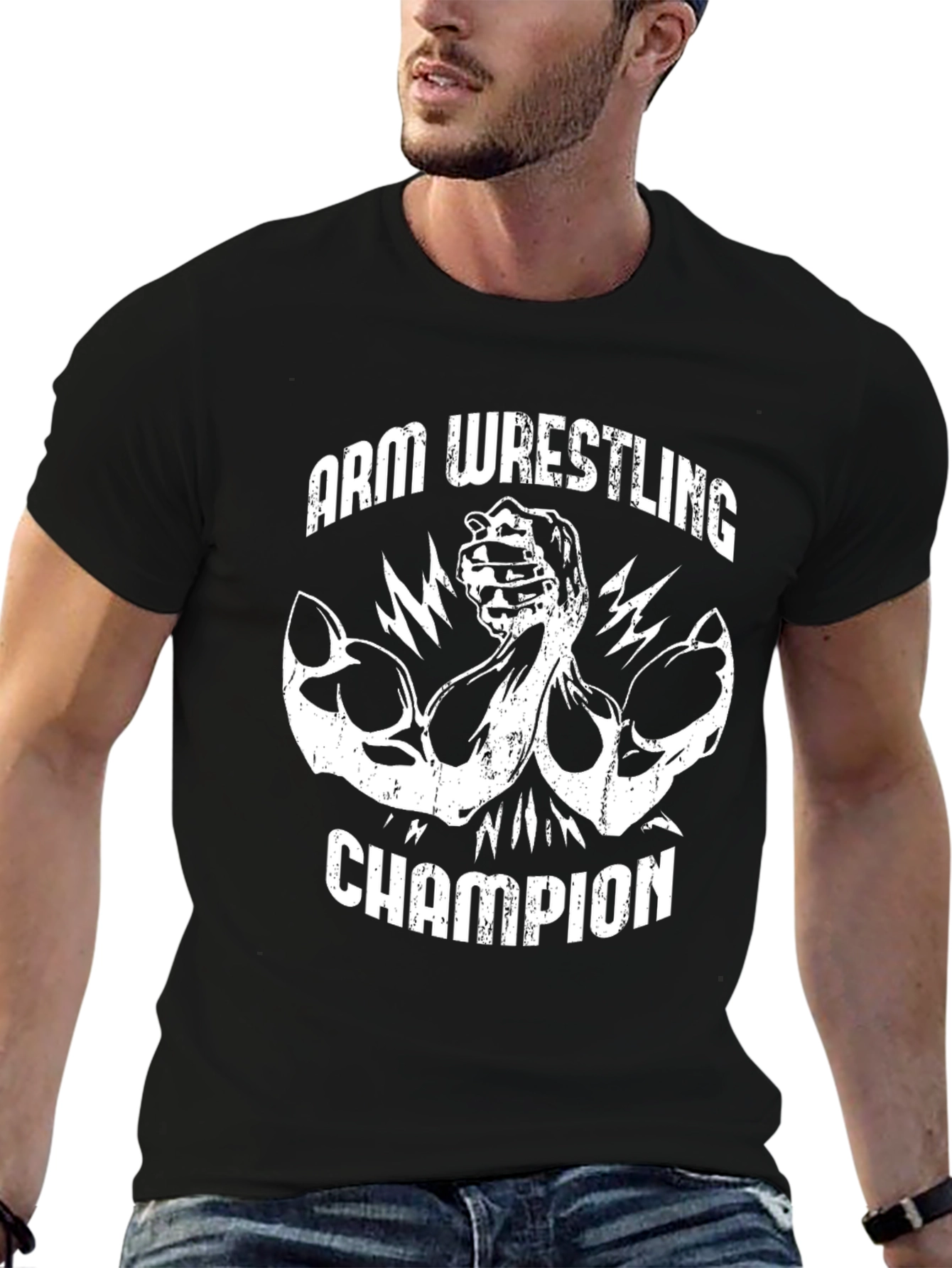 Black Arm Wrestling Champion Black T-Shirt view 6