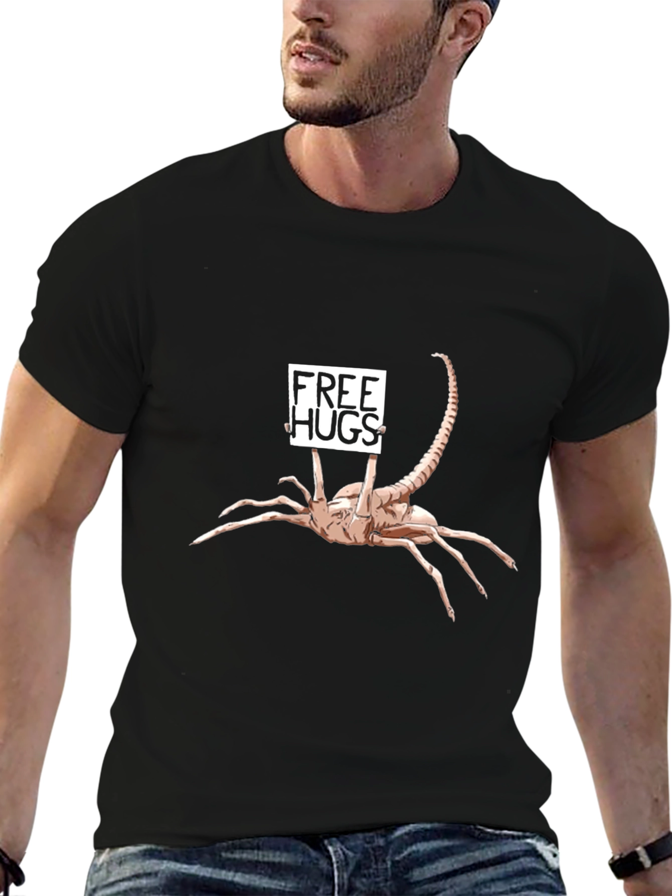 Black Free Hugs Alien T-Shirt - Funny Sci-Fi Tee view 6