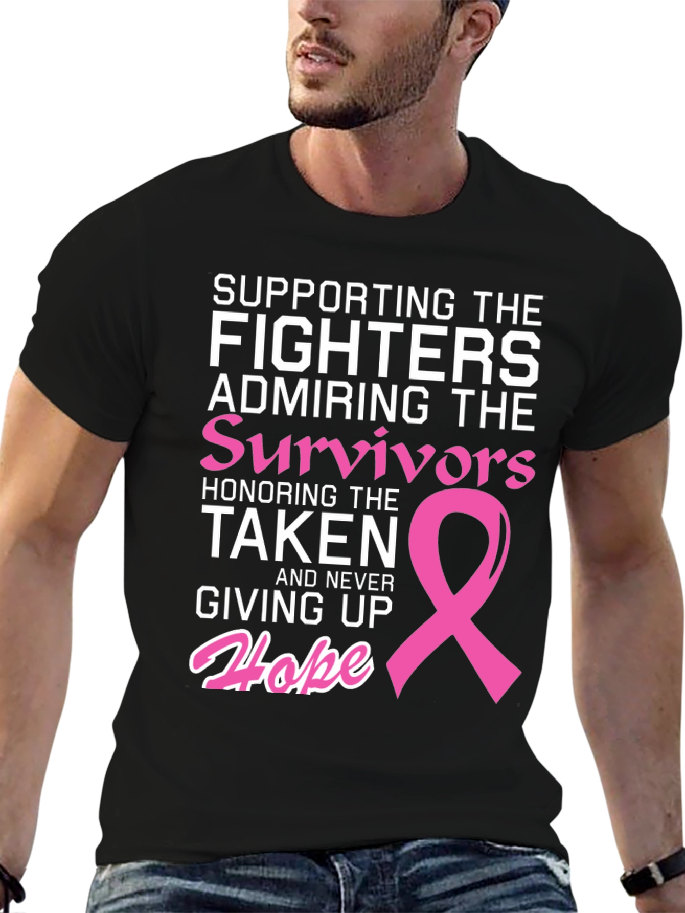 Black Breast Cancer Awareness T-Shirt: Fighters, Survivors, Hope view 6