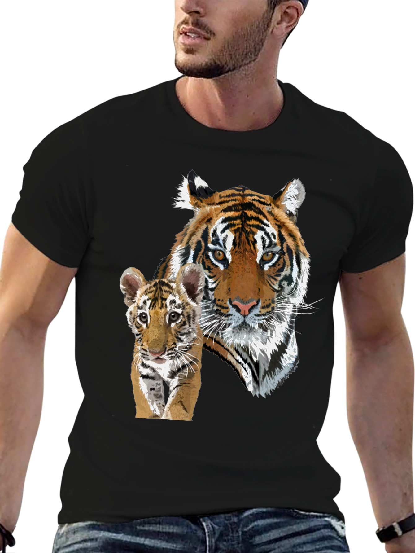 Black Tiger & Cub Graphic Tee - Unisex Black T-Shirt view 6