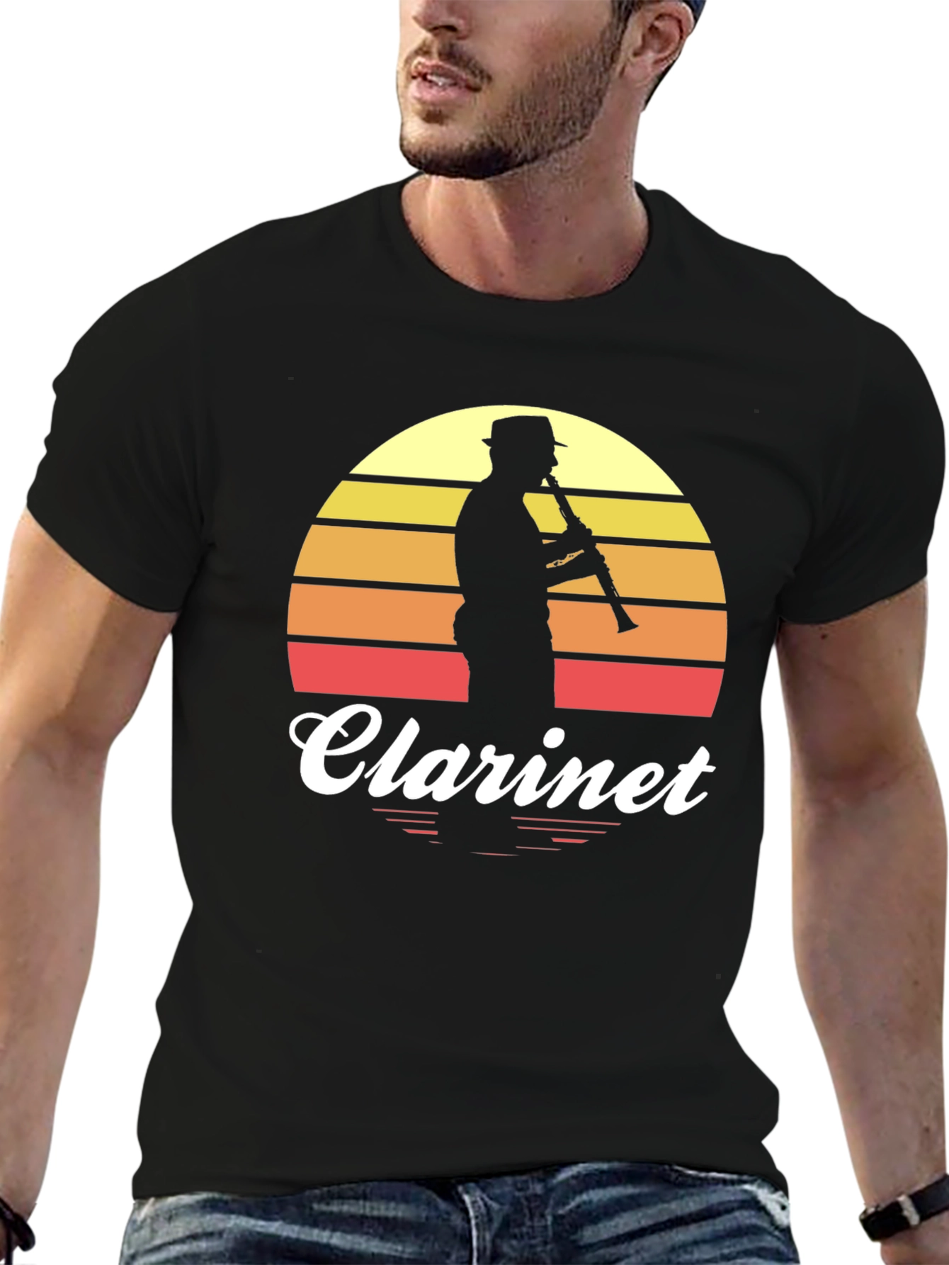 Black Vintage Clarinet Player T-Shirt view 6