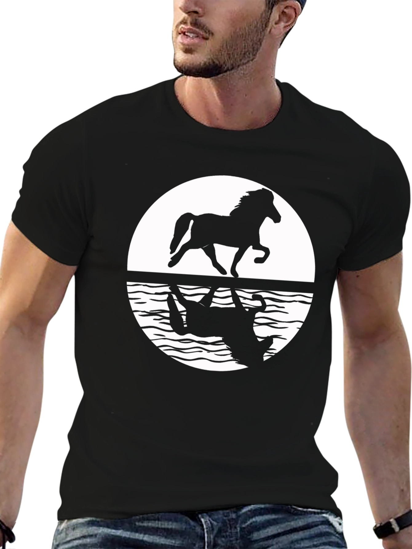 Black Horse Silhouette Graphic Tee - Black Cotton Blend view 6