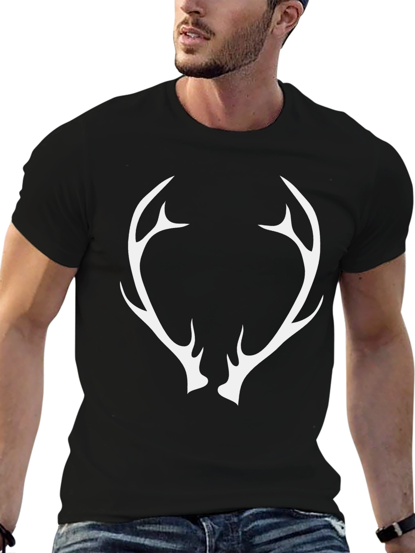 Black Antler Graphic Tee - Black Cotton Blend Shirt view 6