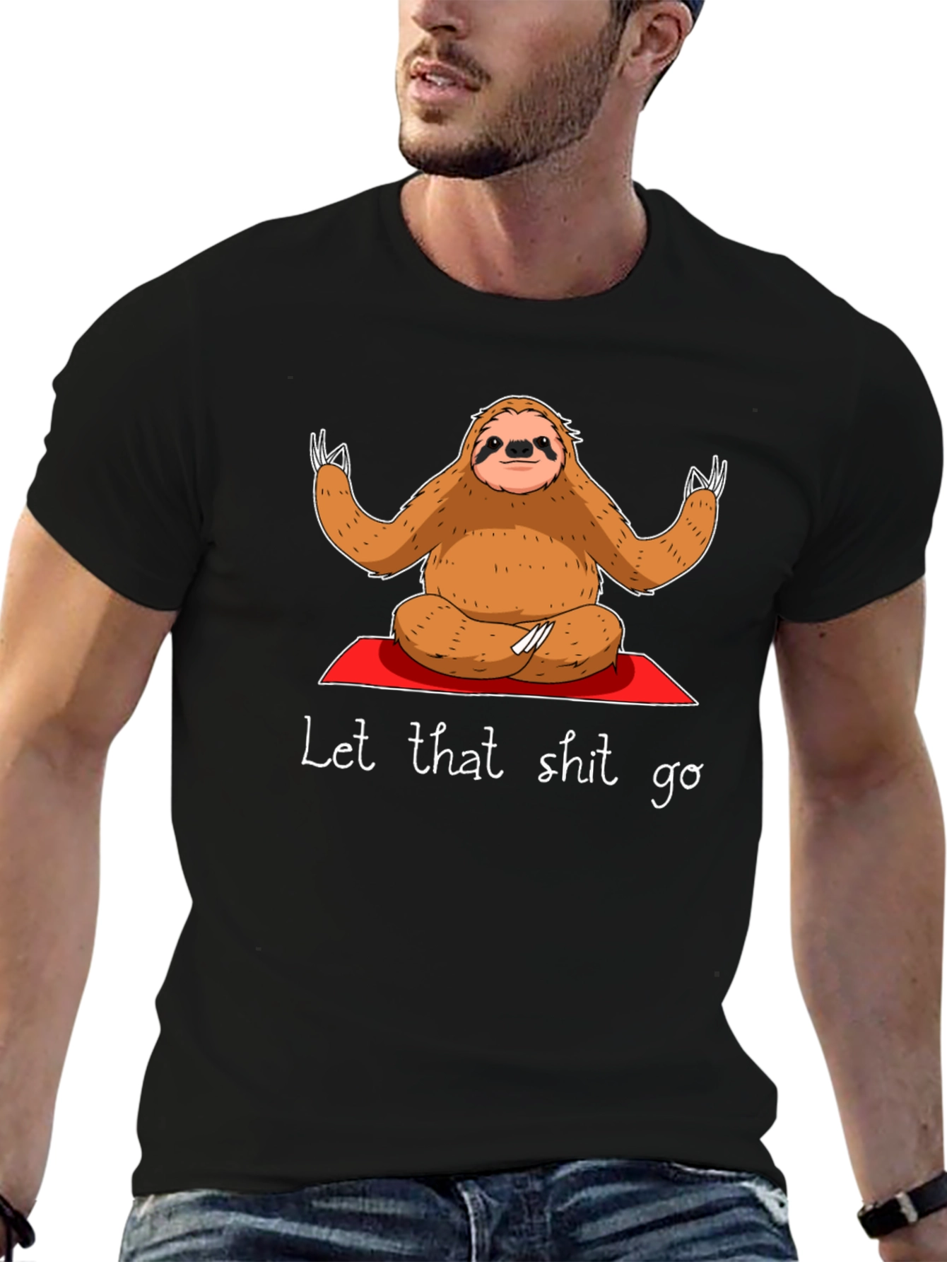Black Sloth Yoga T-Shirt - Let That Shit Go view 6