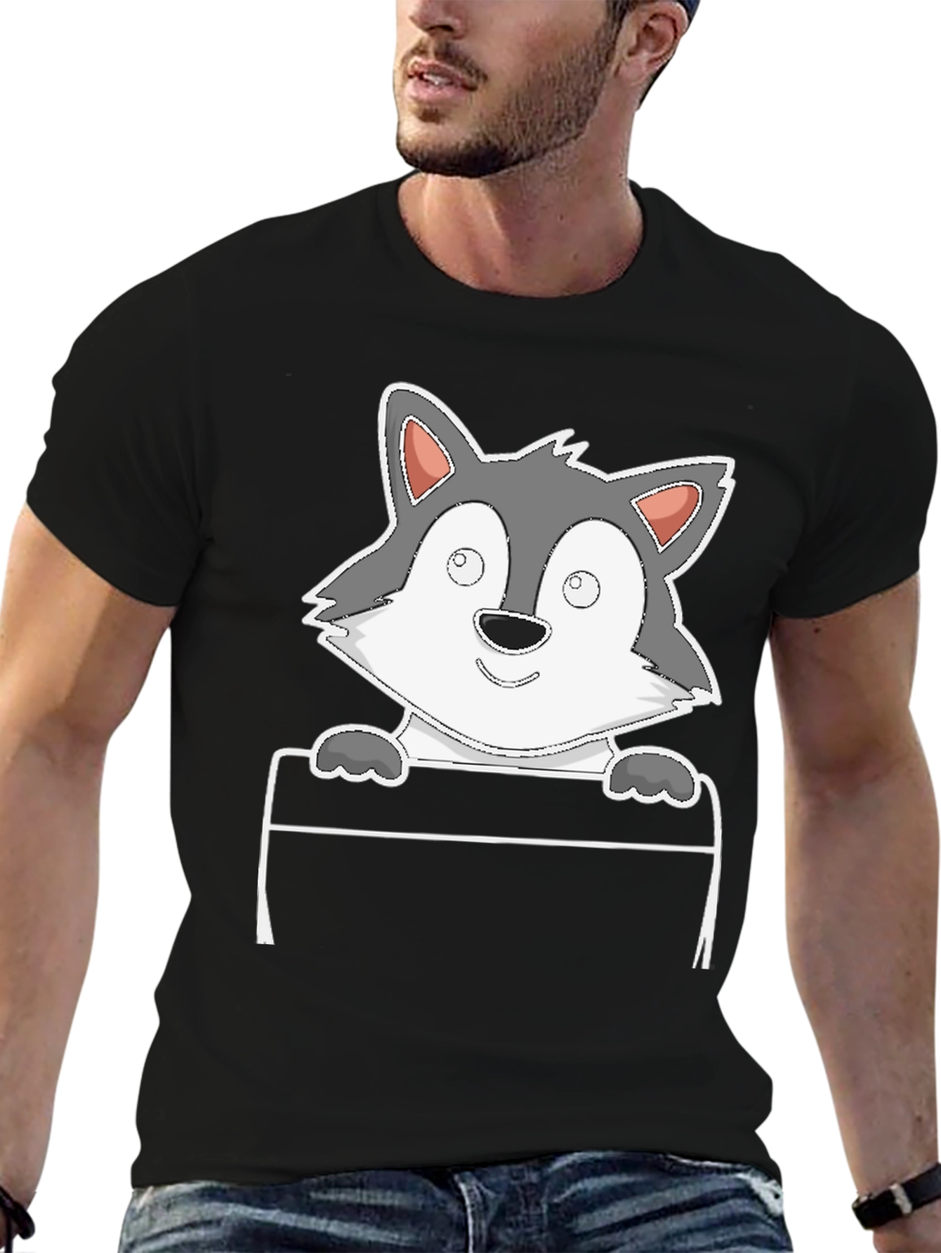 Black Cartoon Wolf Graphic Tee - Black view 6