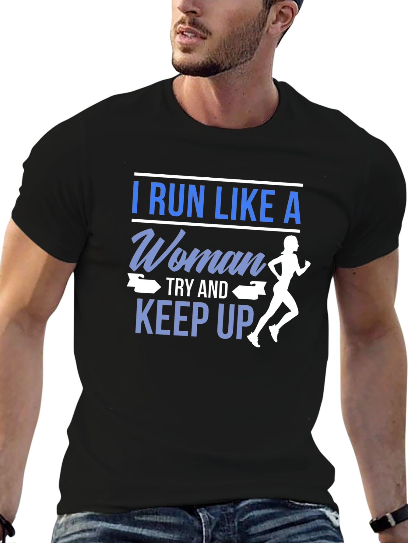 Black I Run Like A Woman T-Shirt view 6