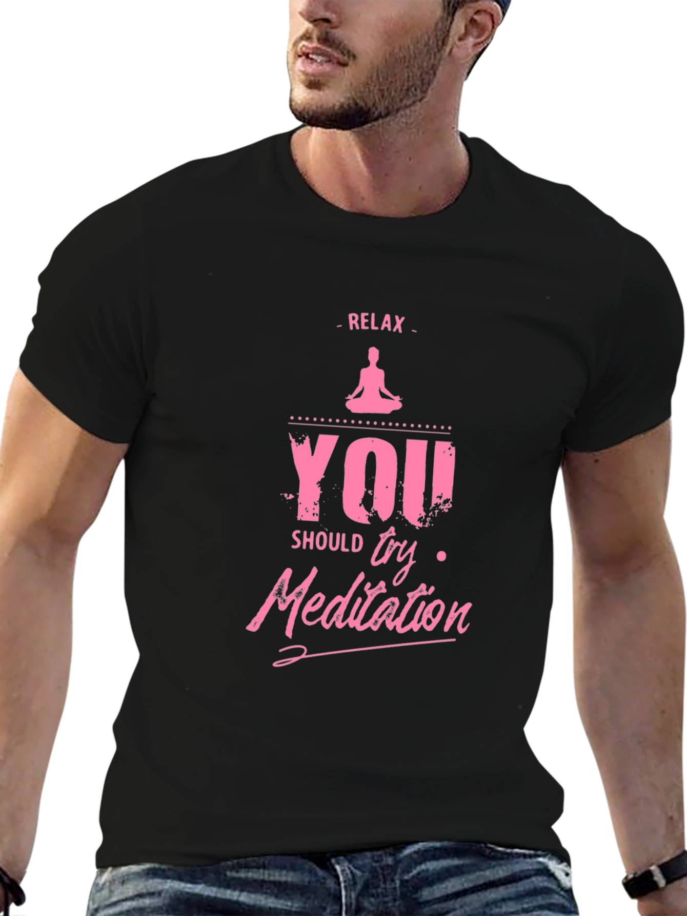 Black Relax Meditation Graphic T-Shirt view 6