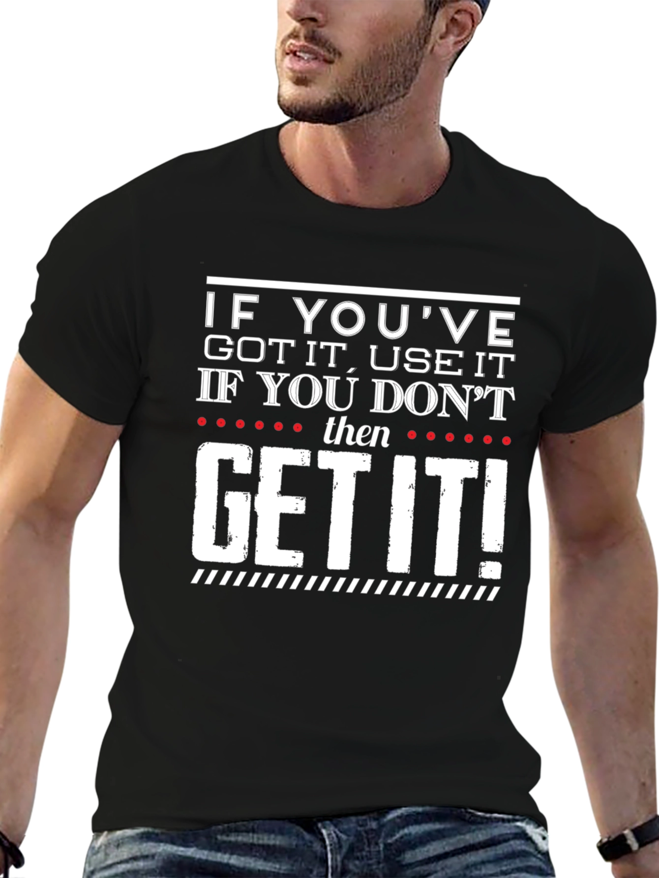 Black Humorous "Get It" Graphic Print T-Shirt view 6