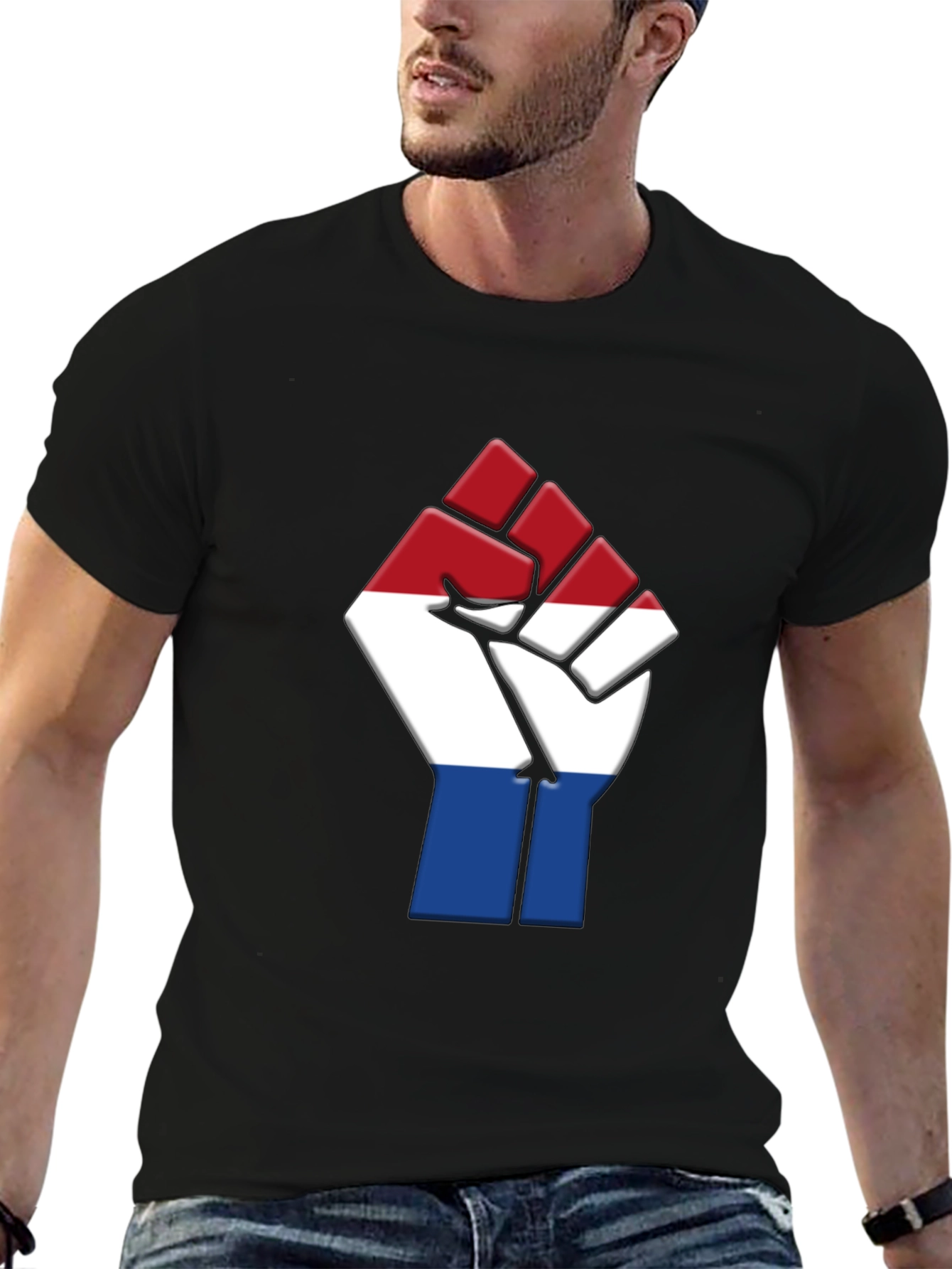 Black Netherlands Flag Fist T-Shirt - Black Pride Tee view 6