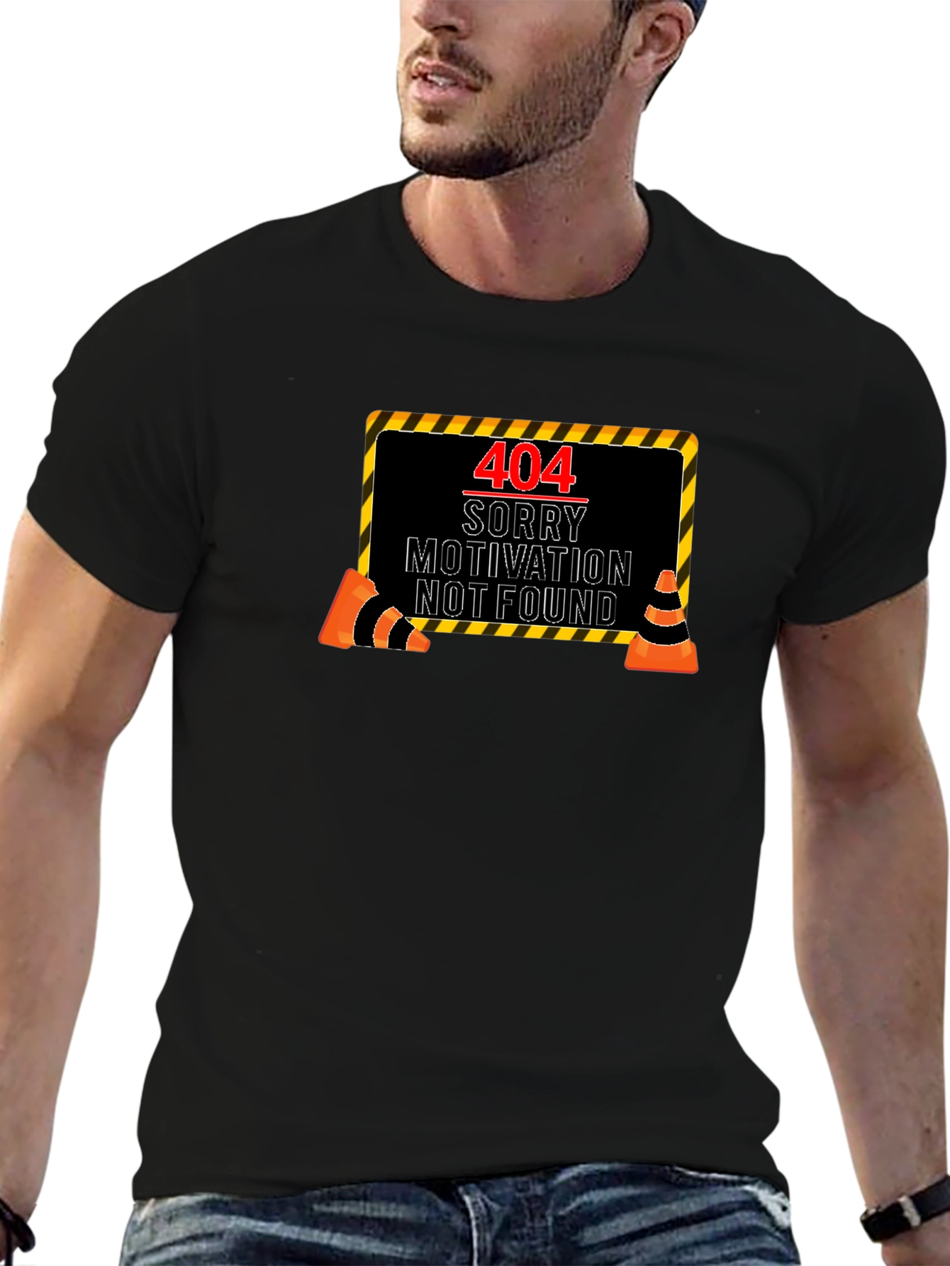 Black 404 Motivation Not Found Black Graphic Tee view 6