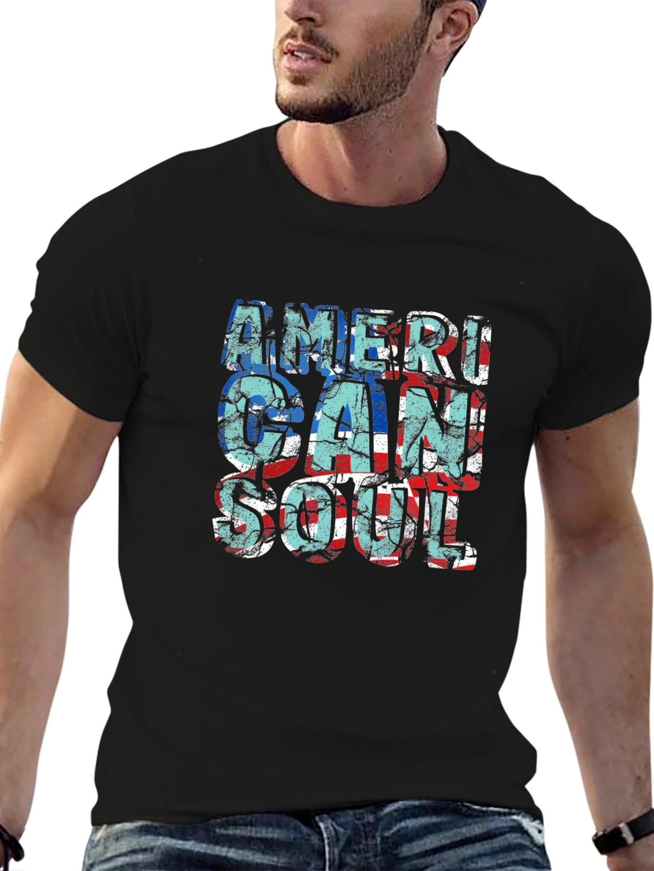 Black American Soul Graphic Print Black T-Shirt view 6