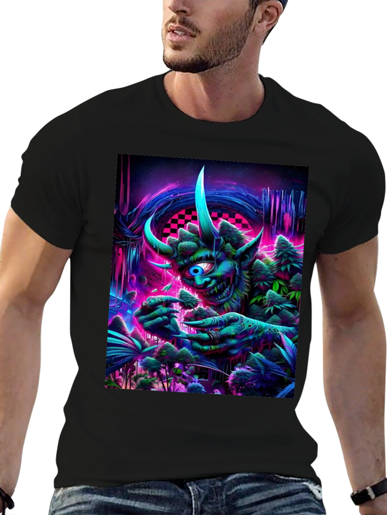 Black Psychedelic Monster Graphic T-Shirt view 6