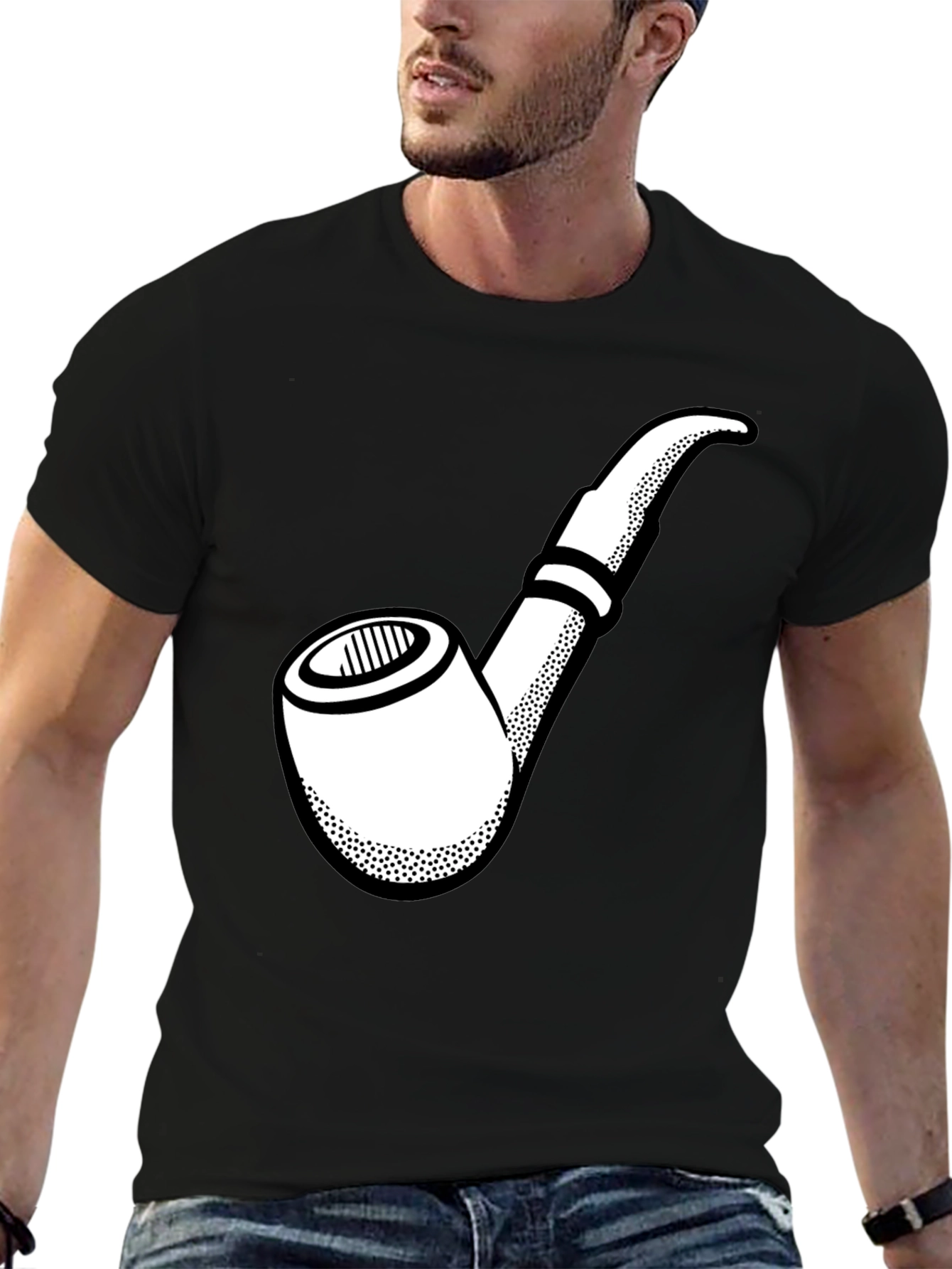 Black Smoking Pipe Graphic T-Shirt - Black Cotton Tee view 6