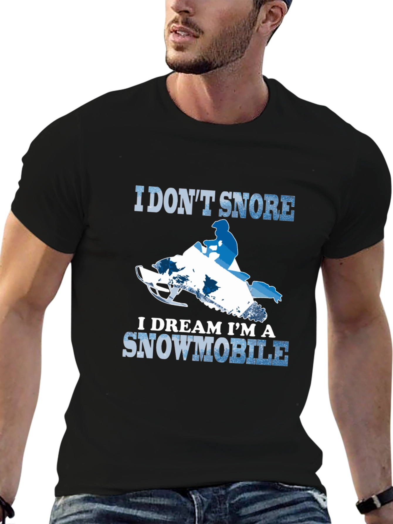 Black I Don't Snore Snowmobile T-Shirt view 6