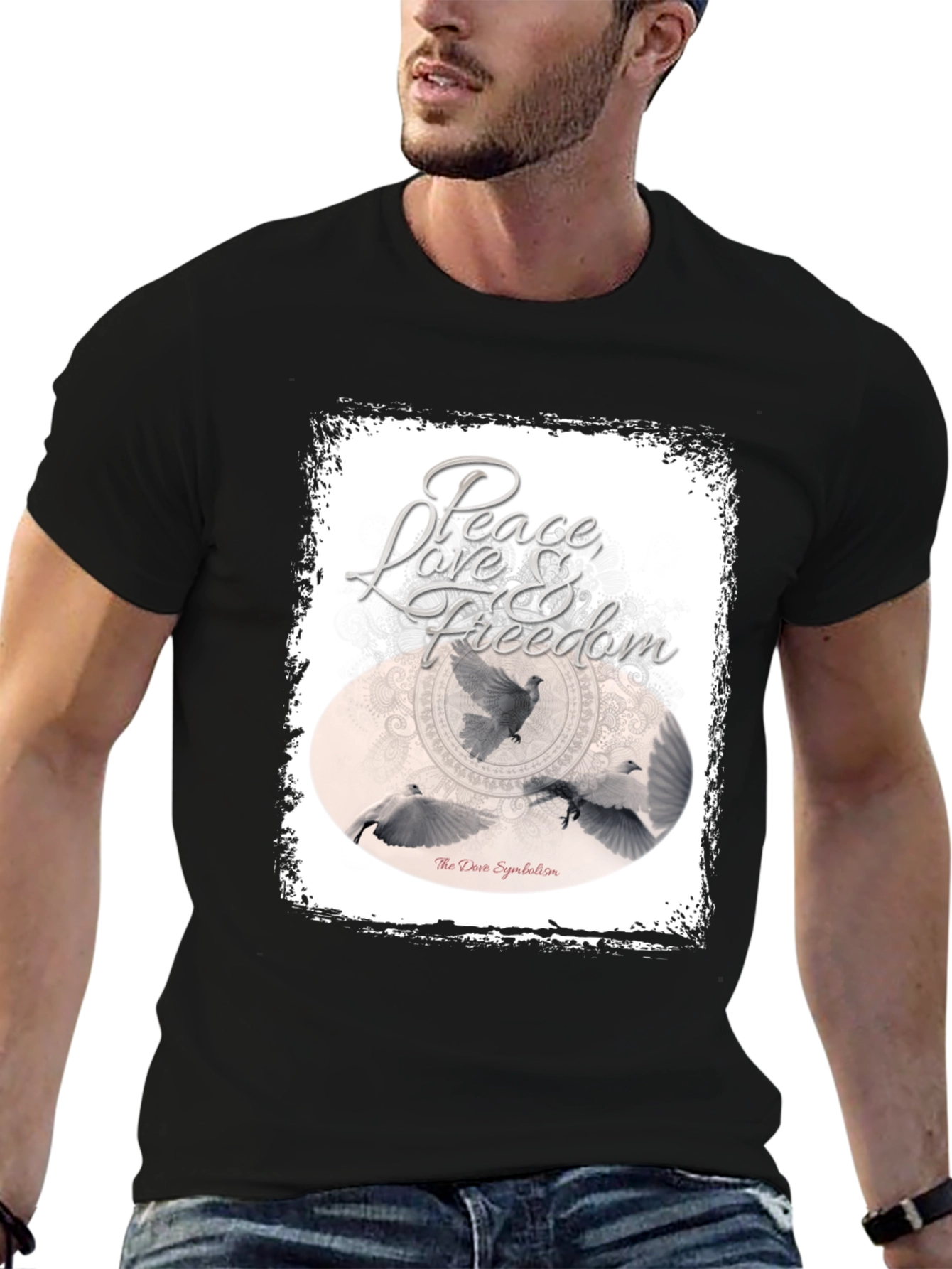 Black Peace Love Freedom Dove Graphic T-Shirt view 6