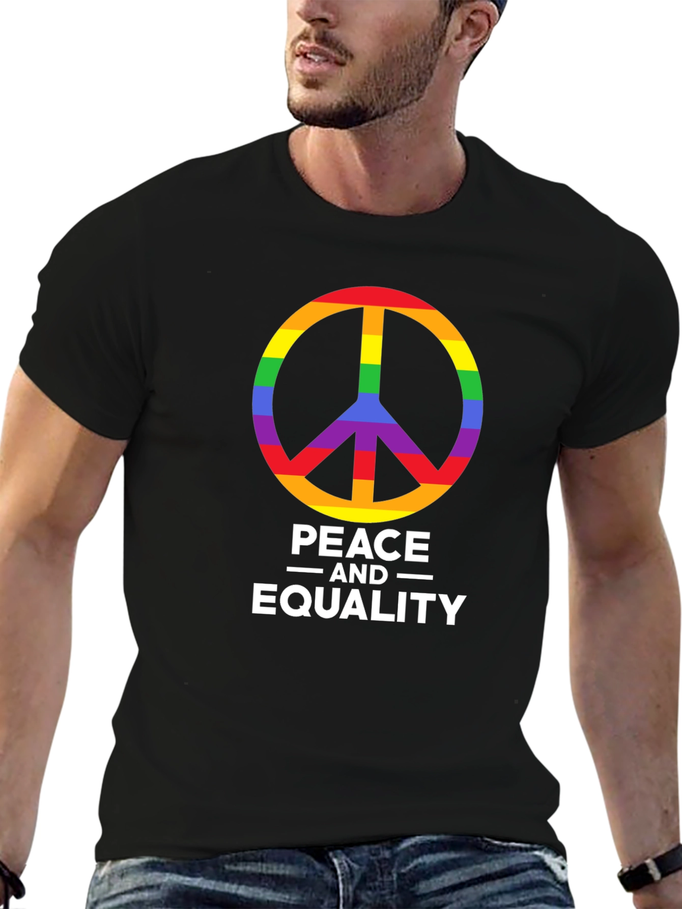Black Peace & Equality Rainbow Graphic T-Shirt view 6