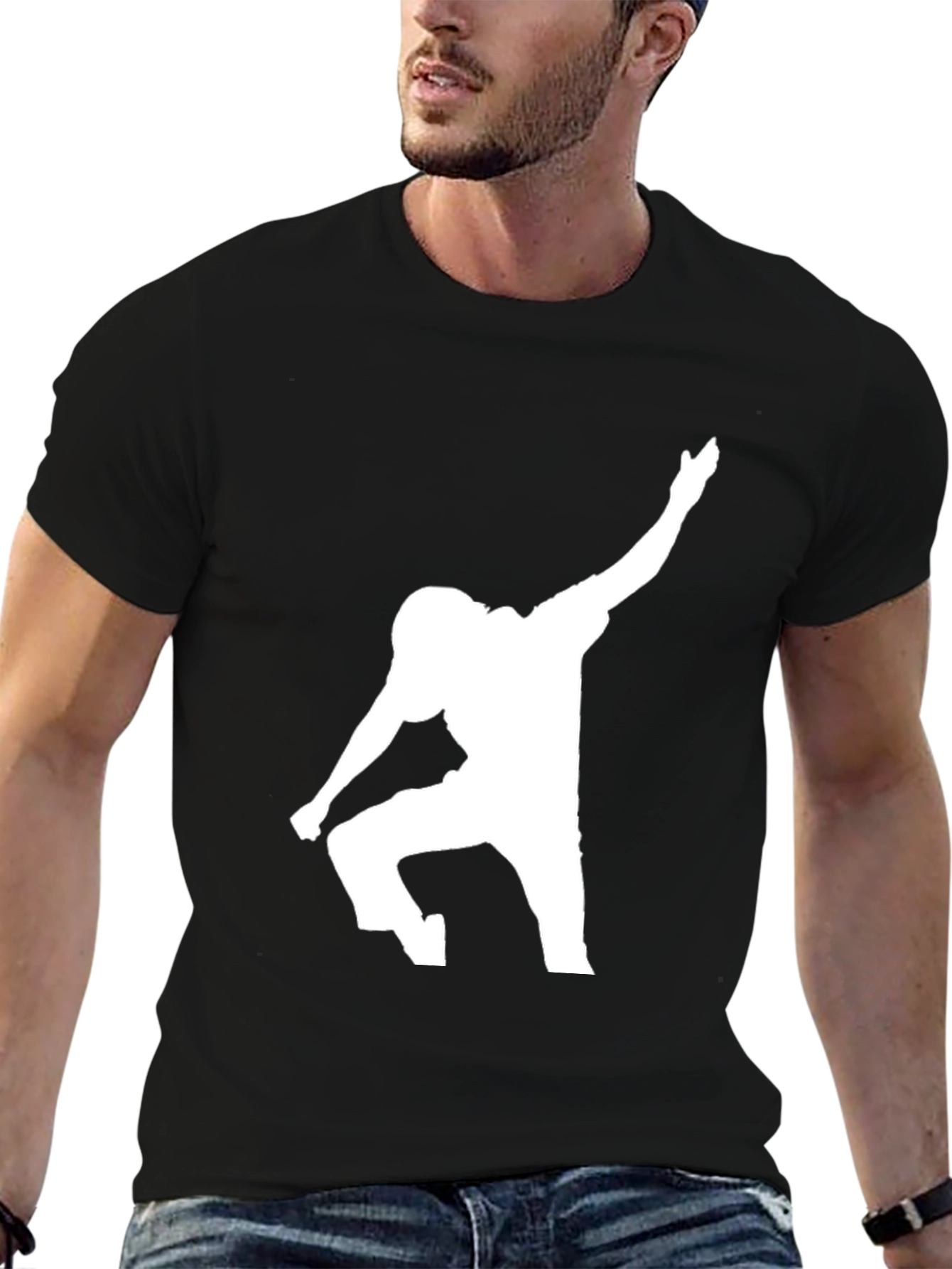 Black Football Player Silhouette Graphic Tee view 6