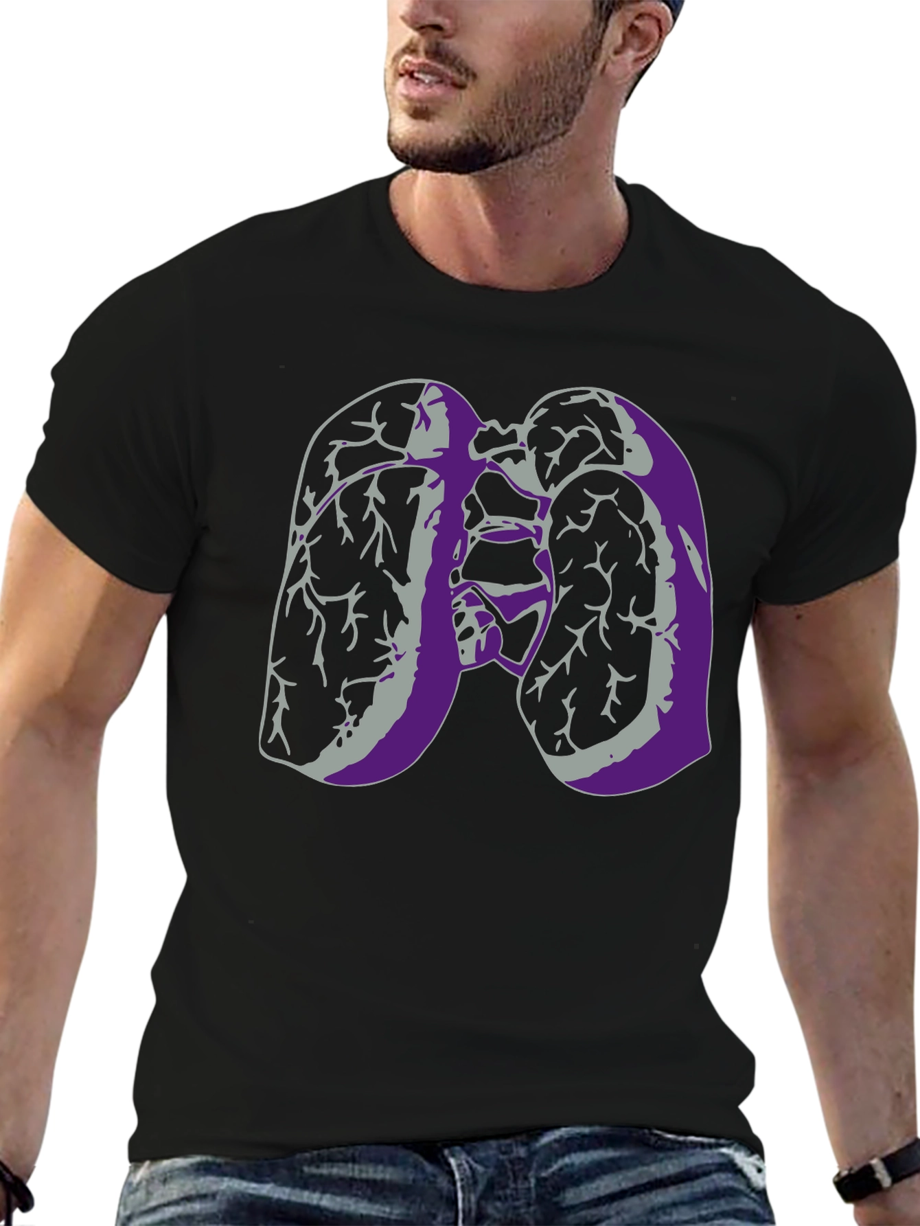 Black Lung Anatomy Graphic Print Black T-Shirt view 6