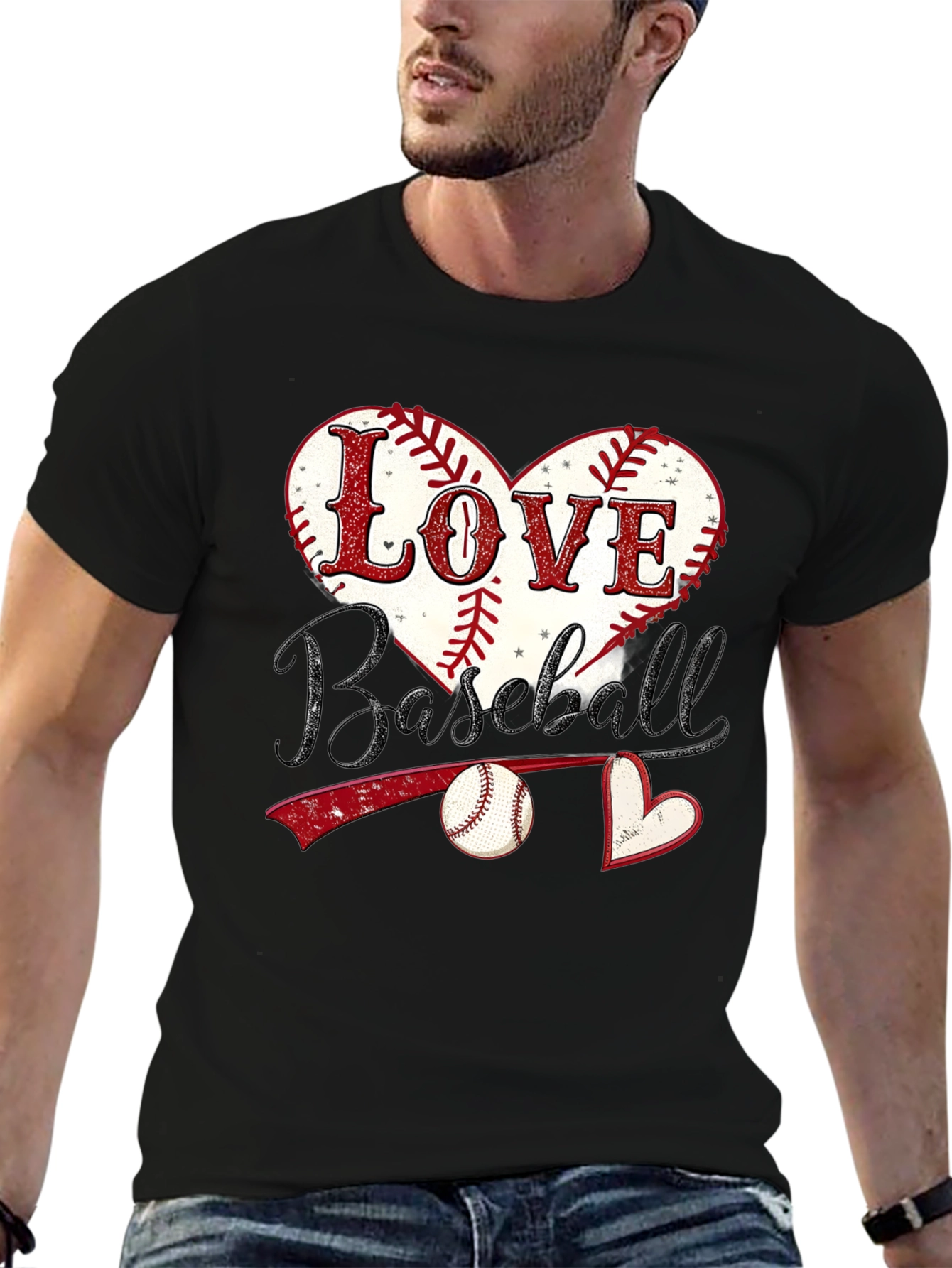 Black Love Baseball Graphic T-Shirt view 6
