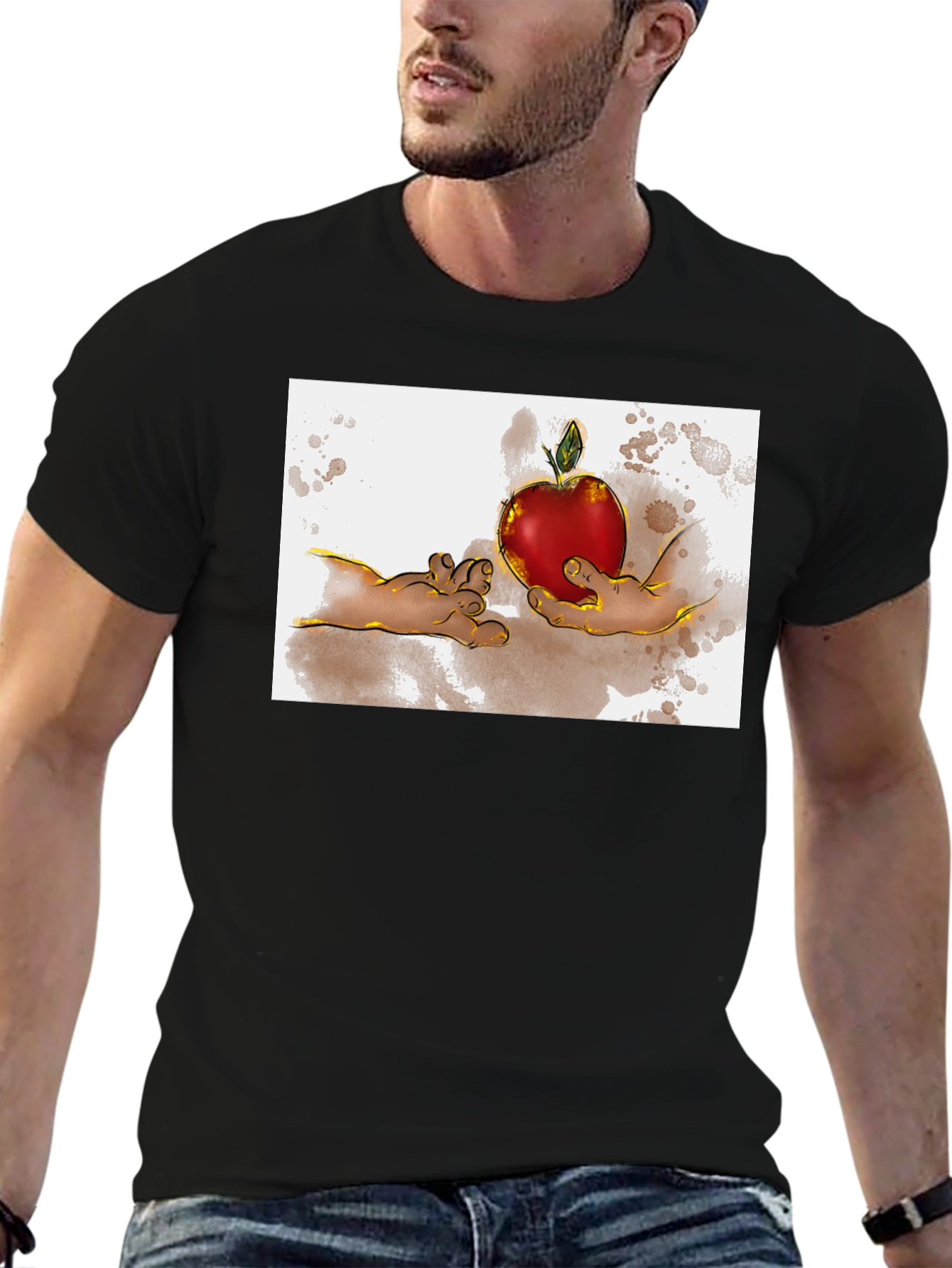 Black Creation of Adam Apple Graphic T-Shirt view 6