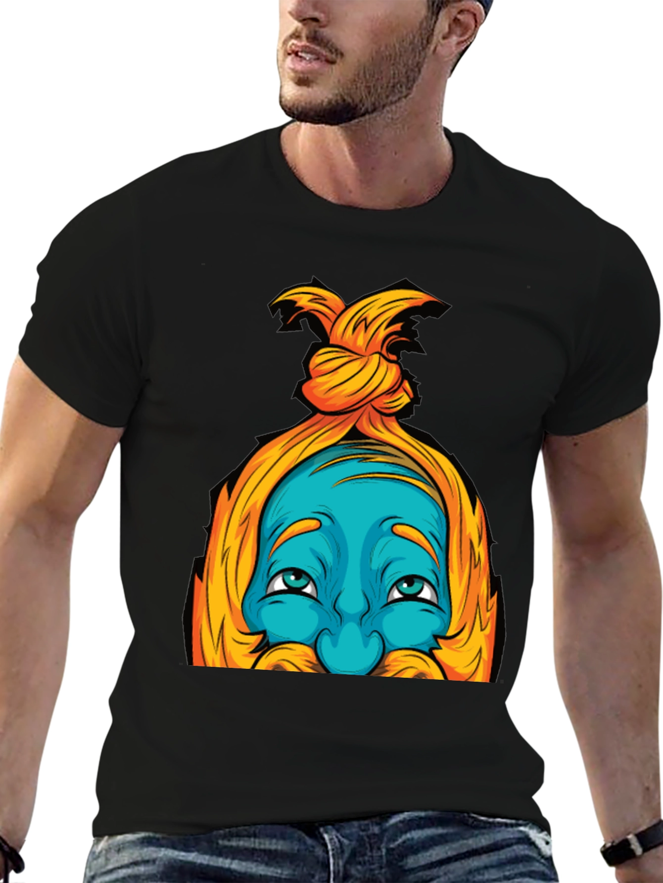 Black Blue Cartoon Face Graphic T-Shirt view 6