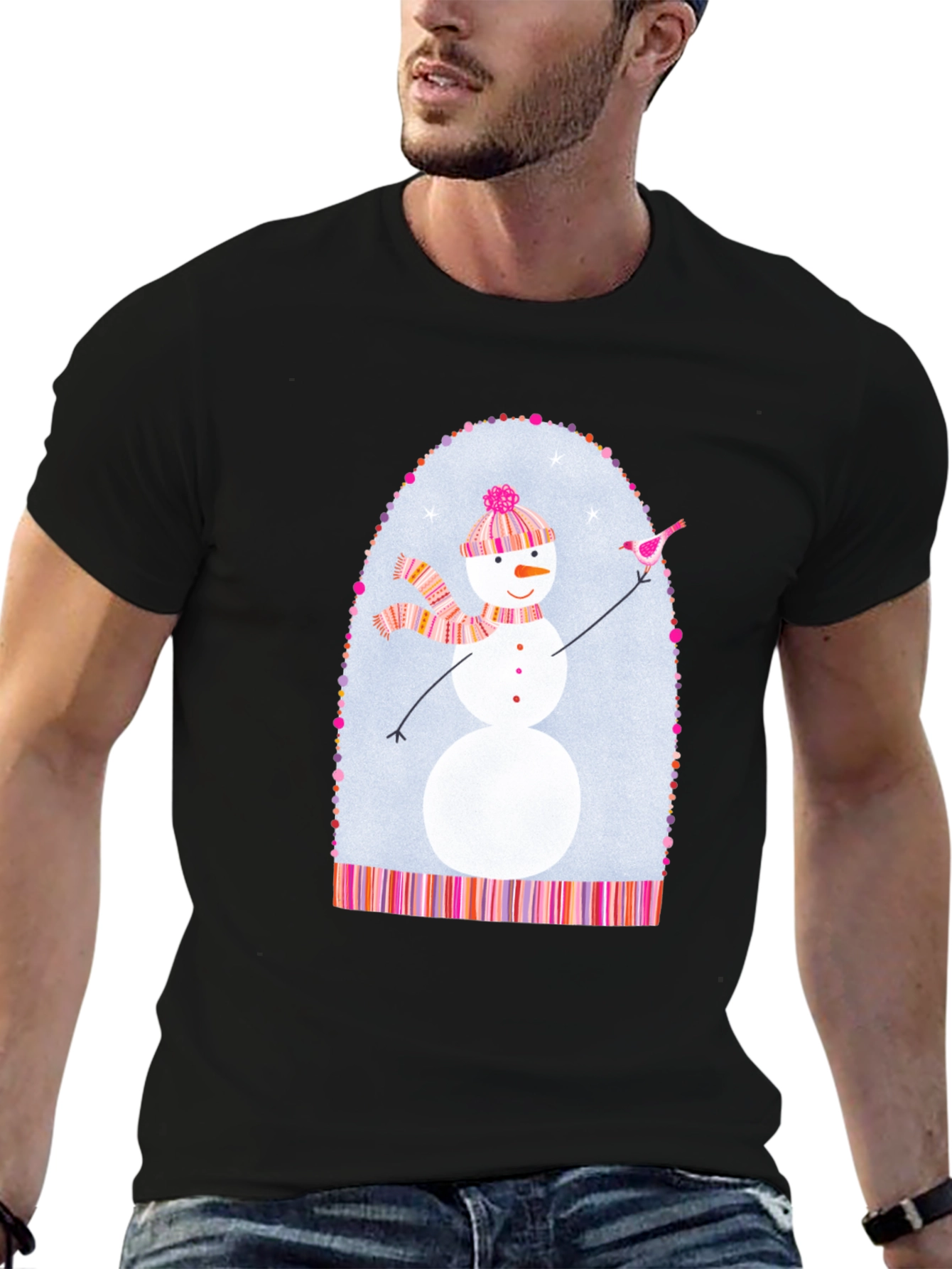 Black Snowman Graphic Tee - Festive Holiday Shirt view 6