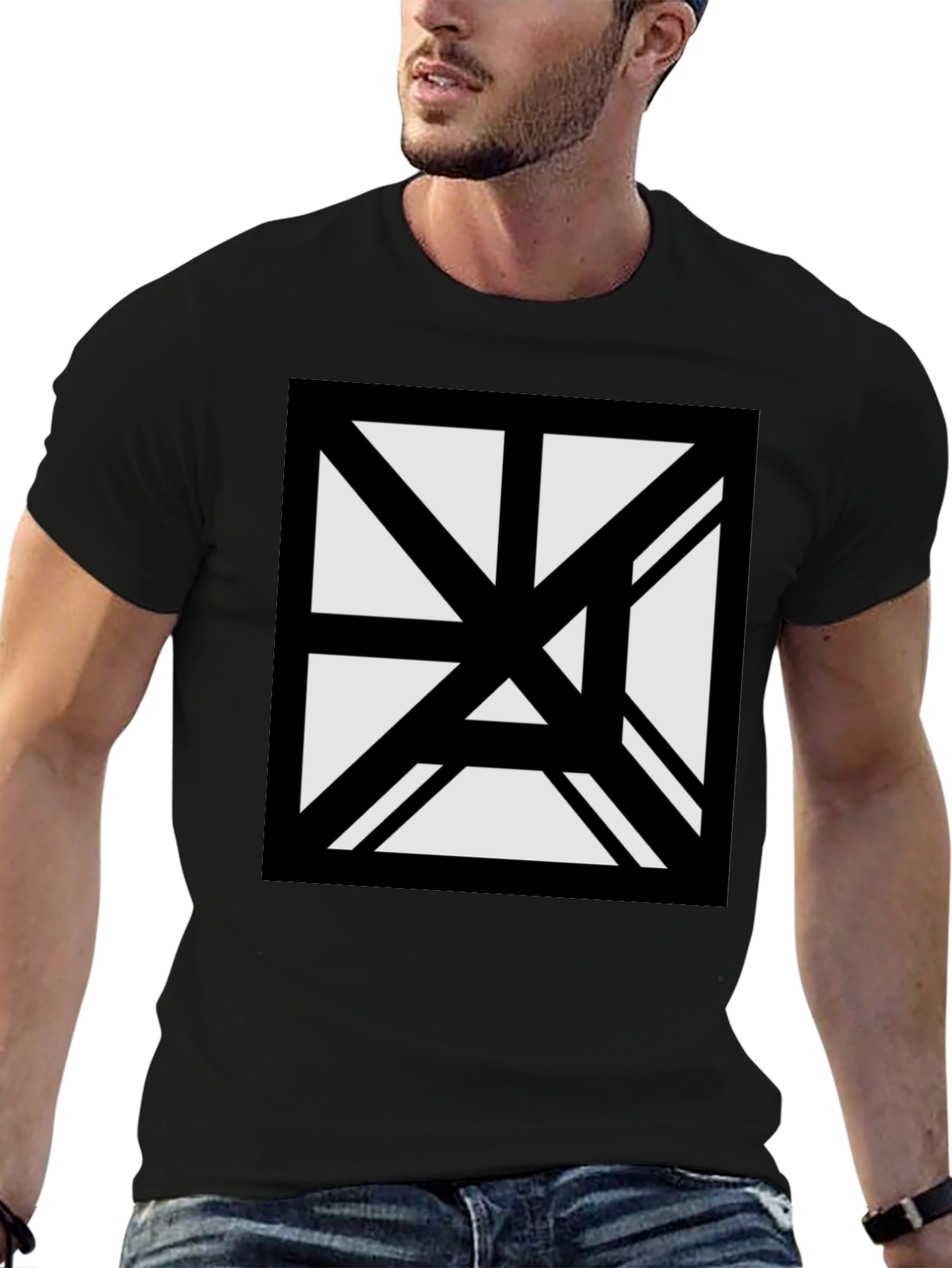 Black Abstract Geometric Graphic Black T-Shirt view 6