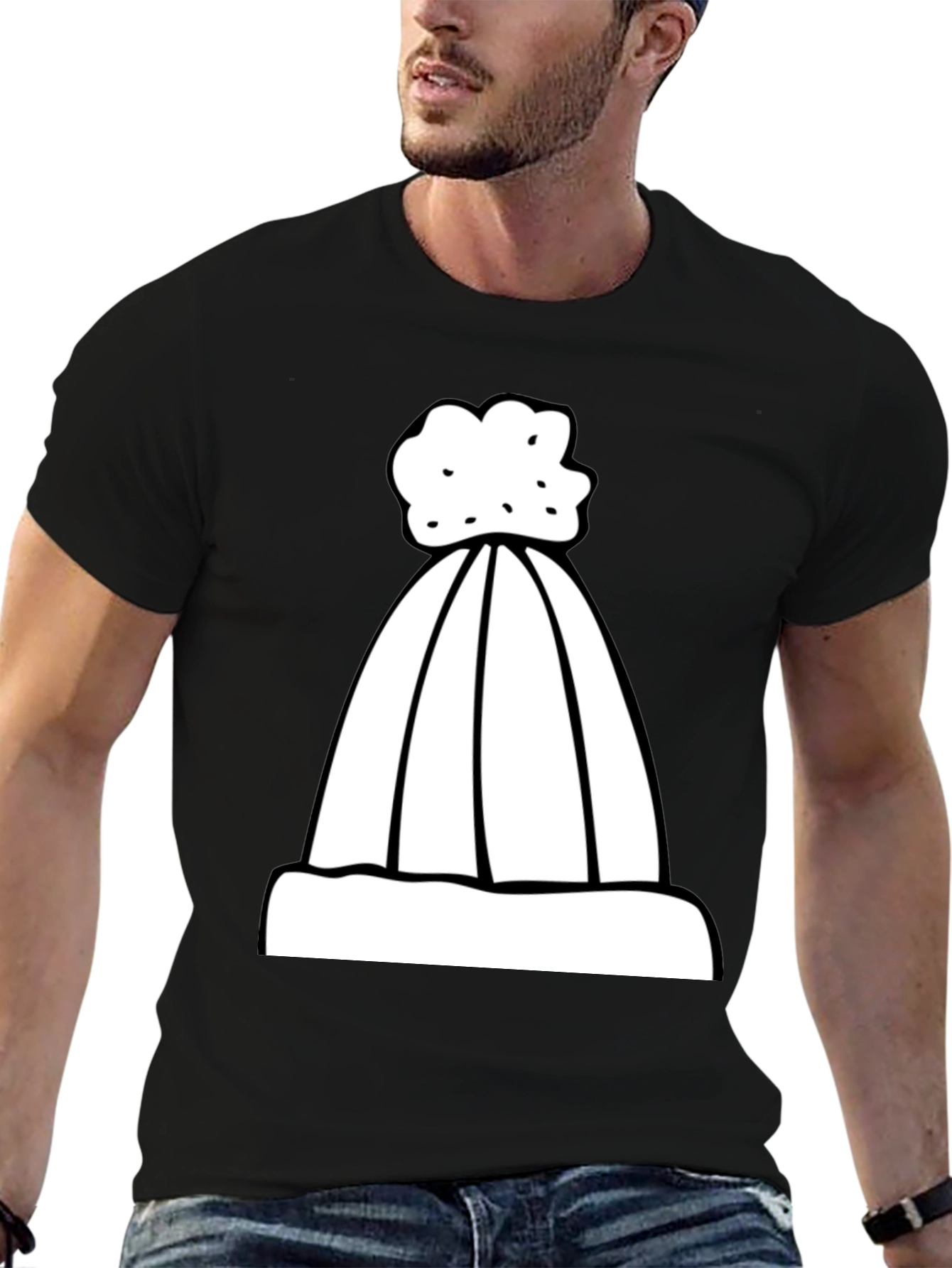 Black Winter Hat Graphic Tee - Stylish & Comfy Black T-Shirt view 6