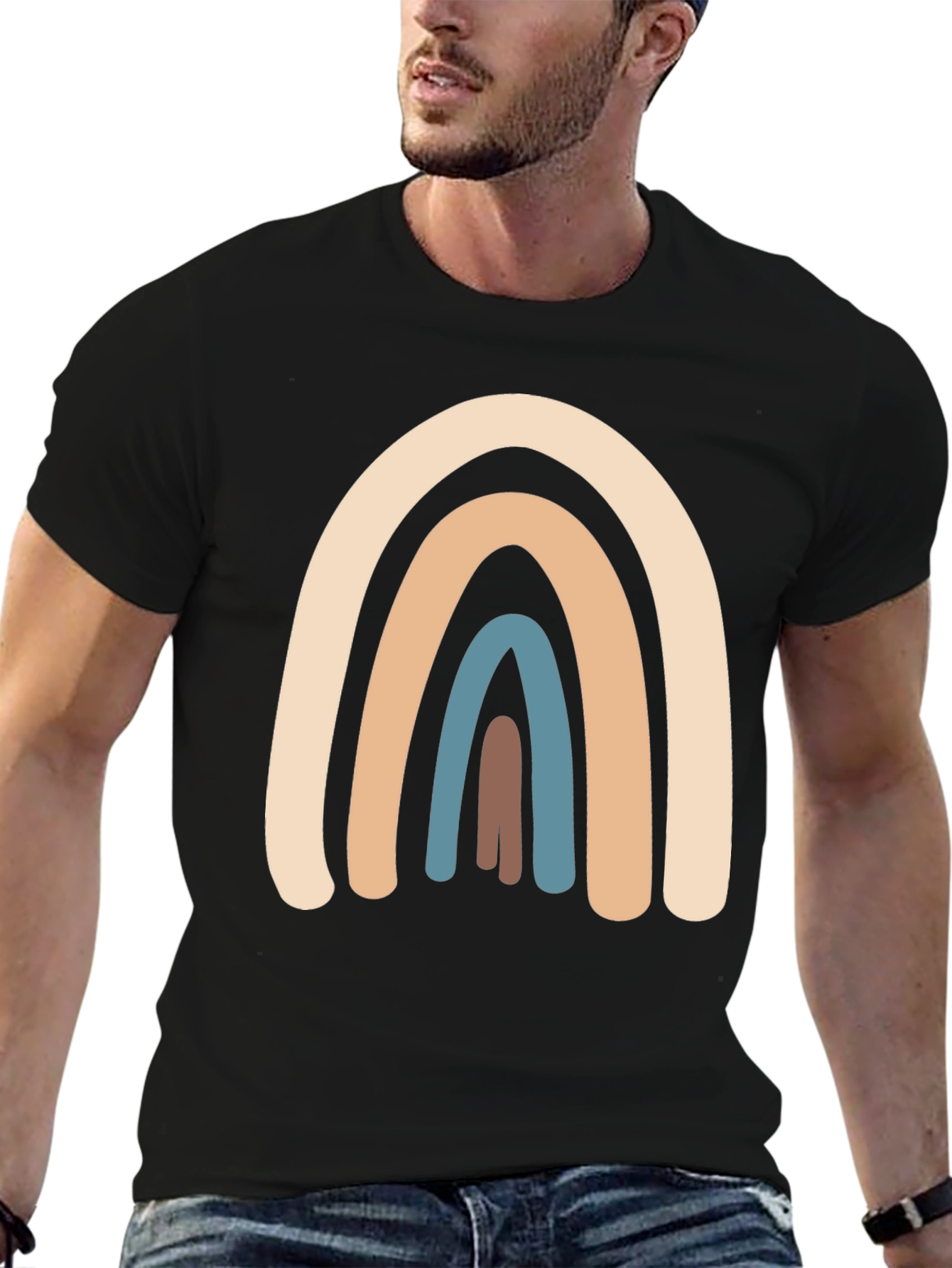 Black Neutral Rainbow Graphic T-Shirt - Casual Style view 6