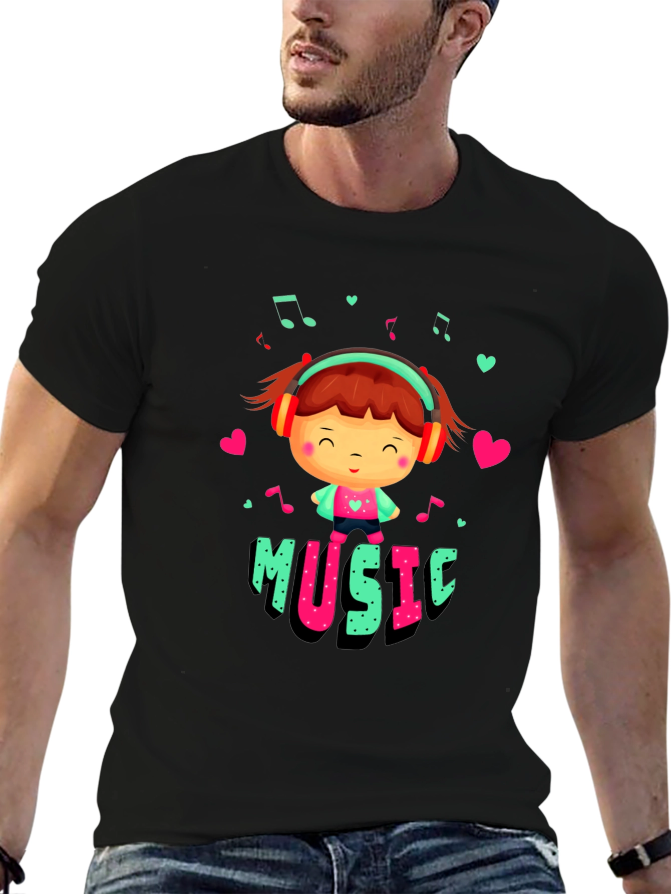 Black Cute Music Lover Graphic T-Shirt view 6