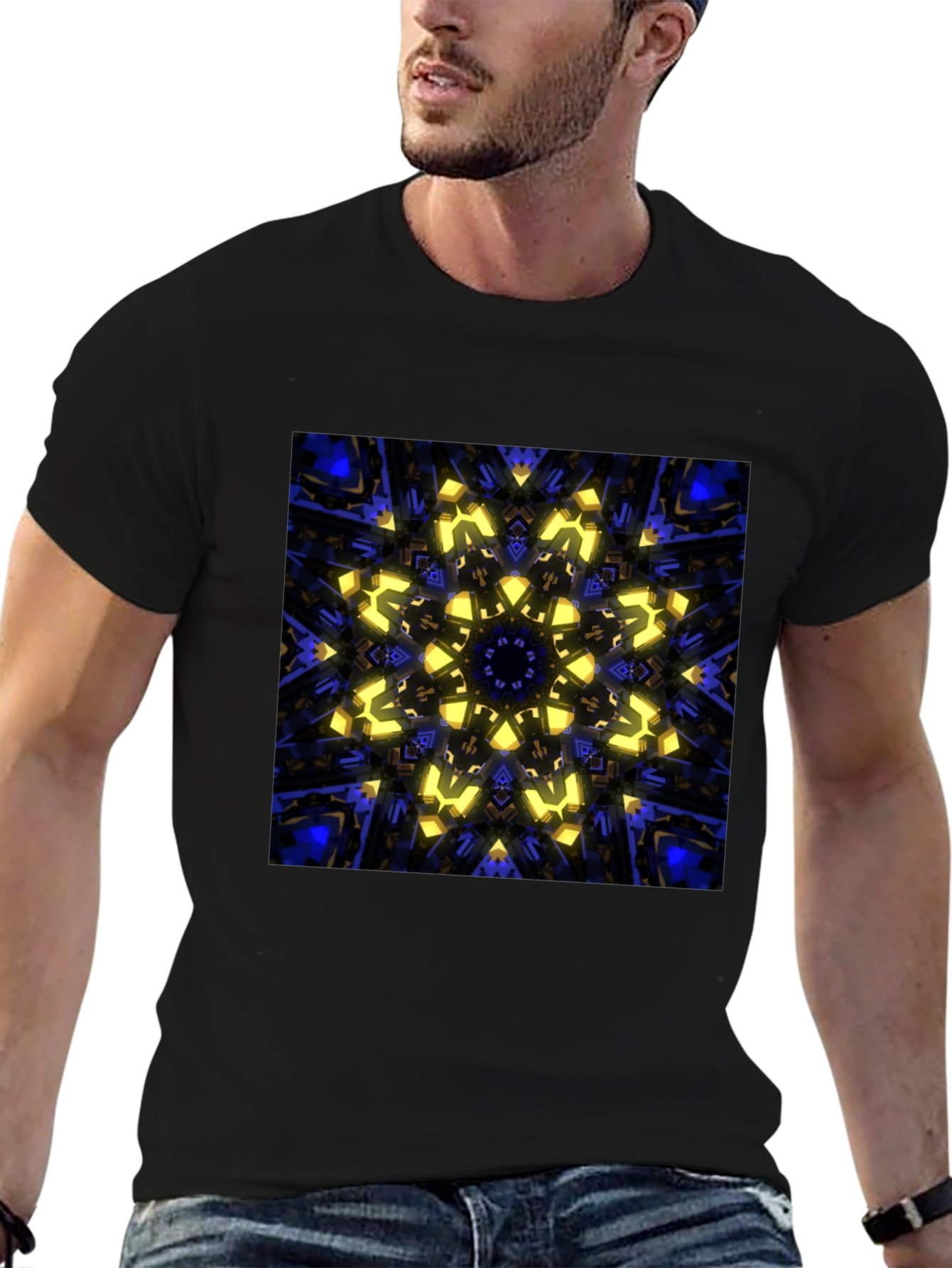 Black Abstract Kaleidoscope Graphic Print Black T-Shirt view 6