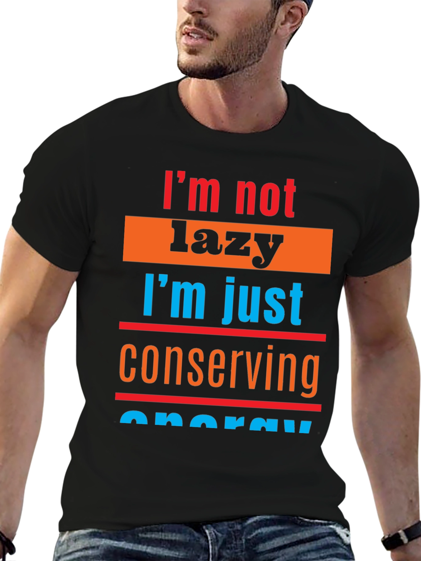 Black Lazy Conserving Energy Graphic Tee view 6