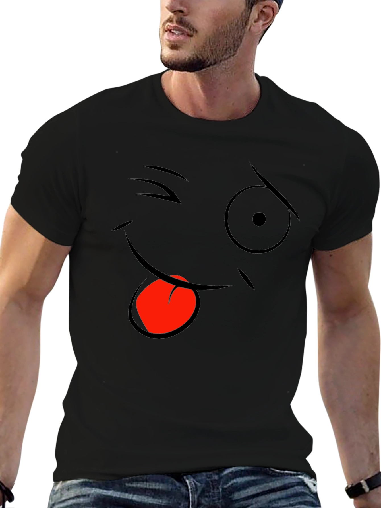 Black Funny Face Graphic Black T-Shirt view 6
