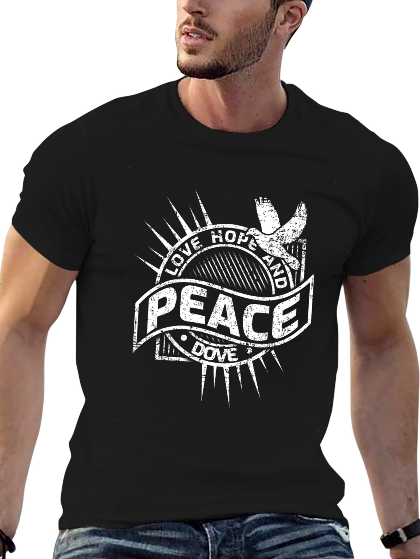 Black Love Hope Peace Dove Graphic T-Shirt view 6