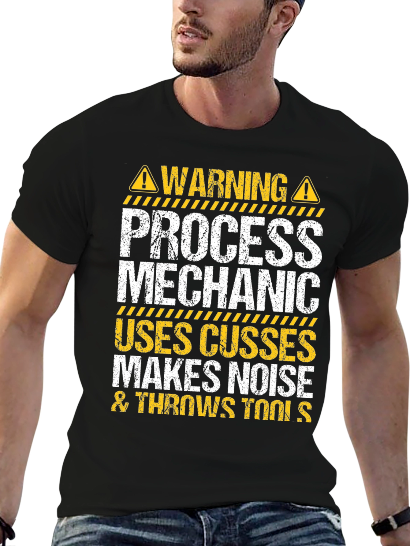 Black Process Mechanic Warning Graphic T-Shirt view 6