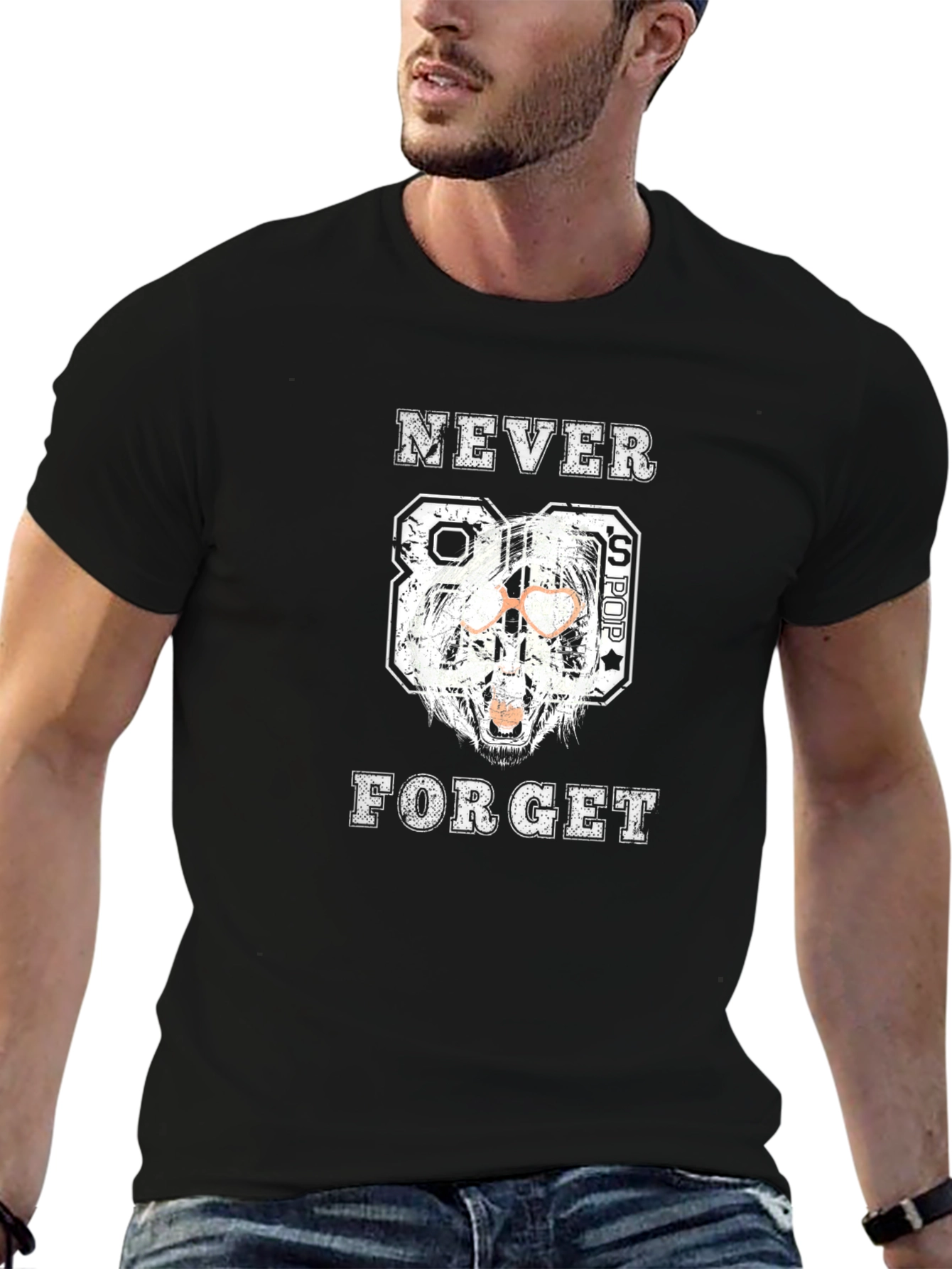 Black Never Forget 80's Pop Men's Black T-Shirt view 6