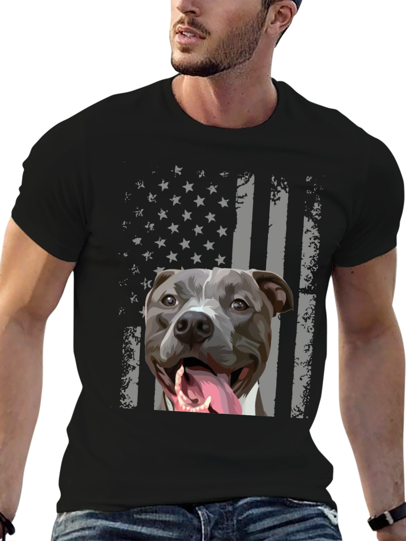 Black American Pitbull Flag T-Shirt view 6