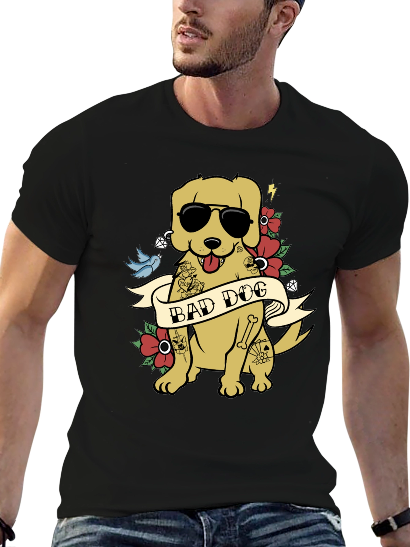 Bad Dog Graphic Tee - Funny Tattooed Dog T-Shirt - 6
