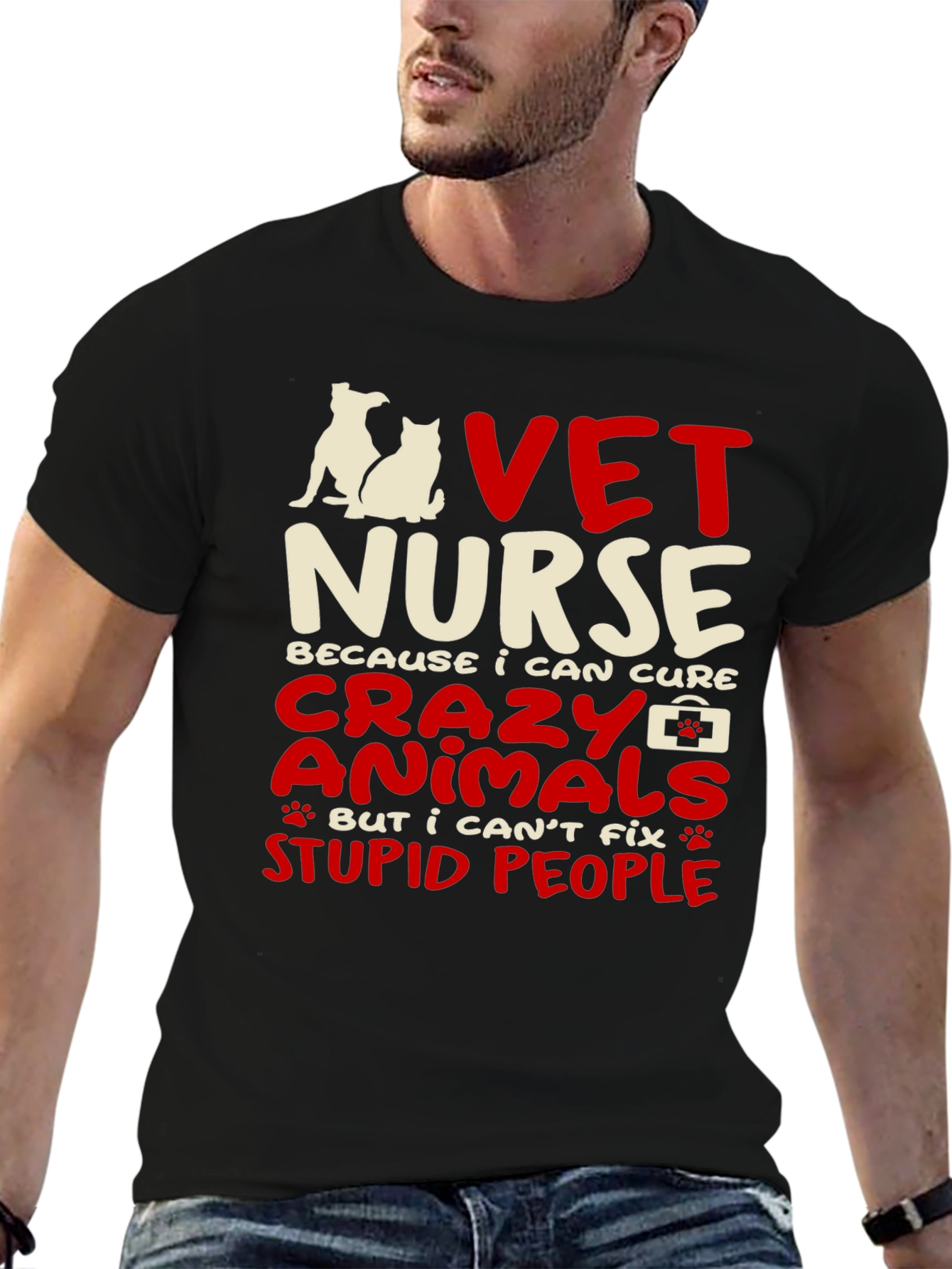 Black Vet Nurse T-Shirt: Cure Animals, Not Stupid People view 6