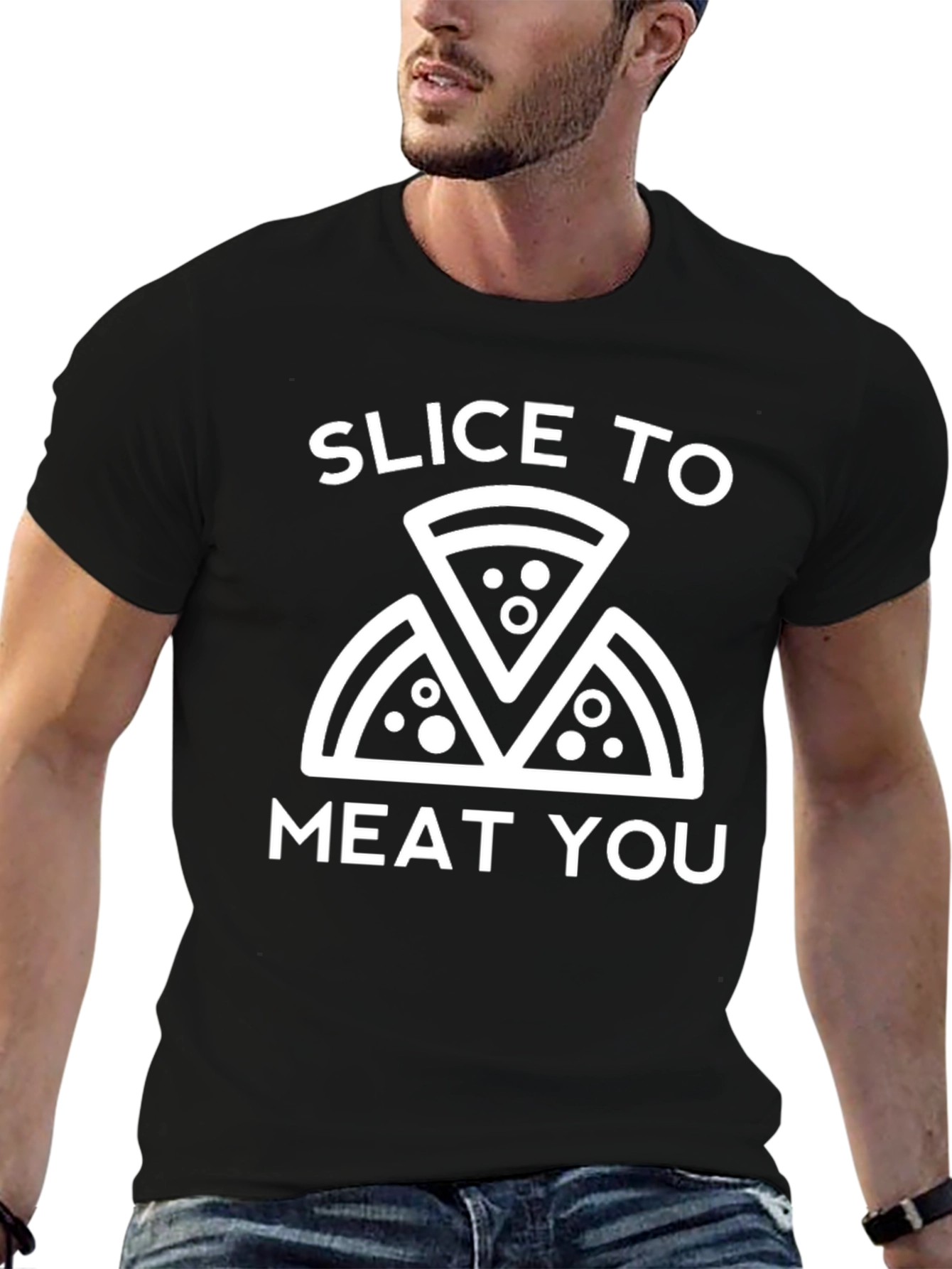 Black Slice To Meat You Funny Pizza T-Shirt view 6