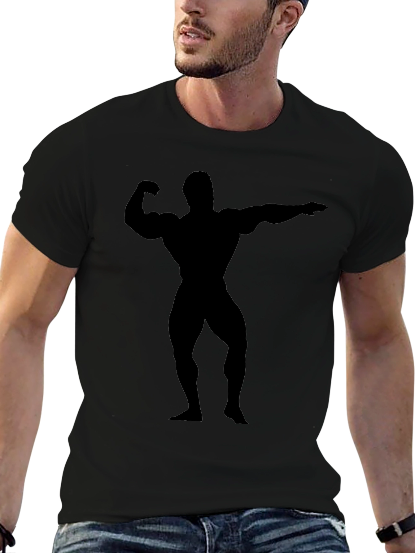 Black Black Bodybuilder Silhouette T-Shirt view 6