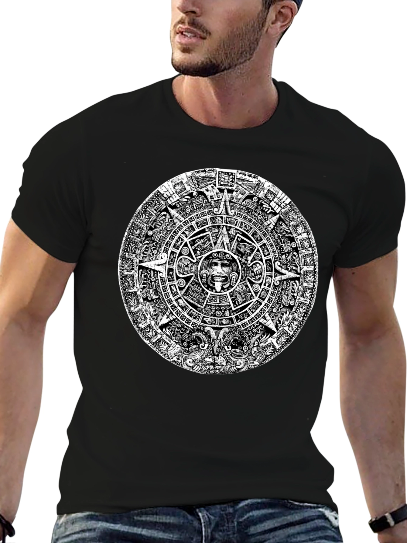 Black Aztec Calendar Graphic Tee - Black view 6