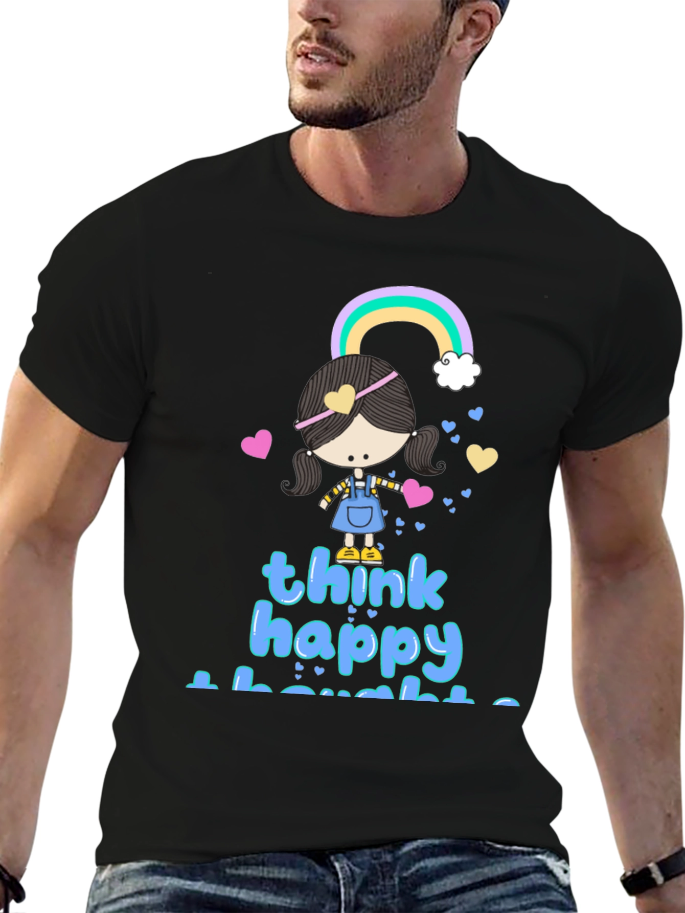 Black Think Happy Thoughts Graphic Tee view 6